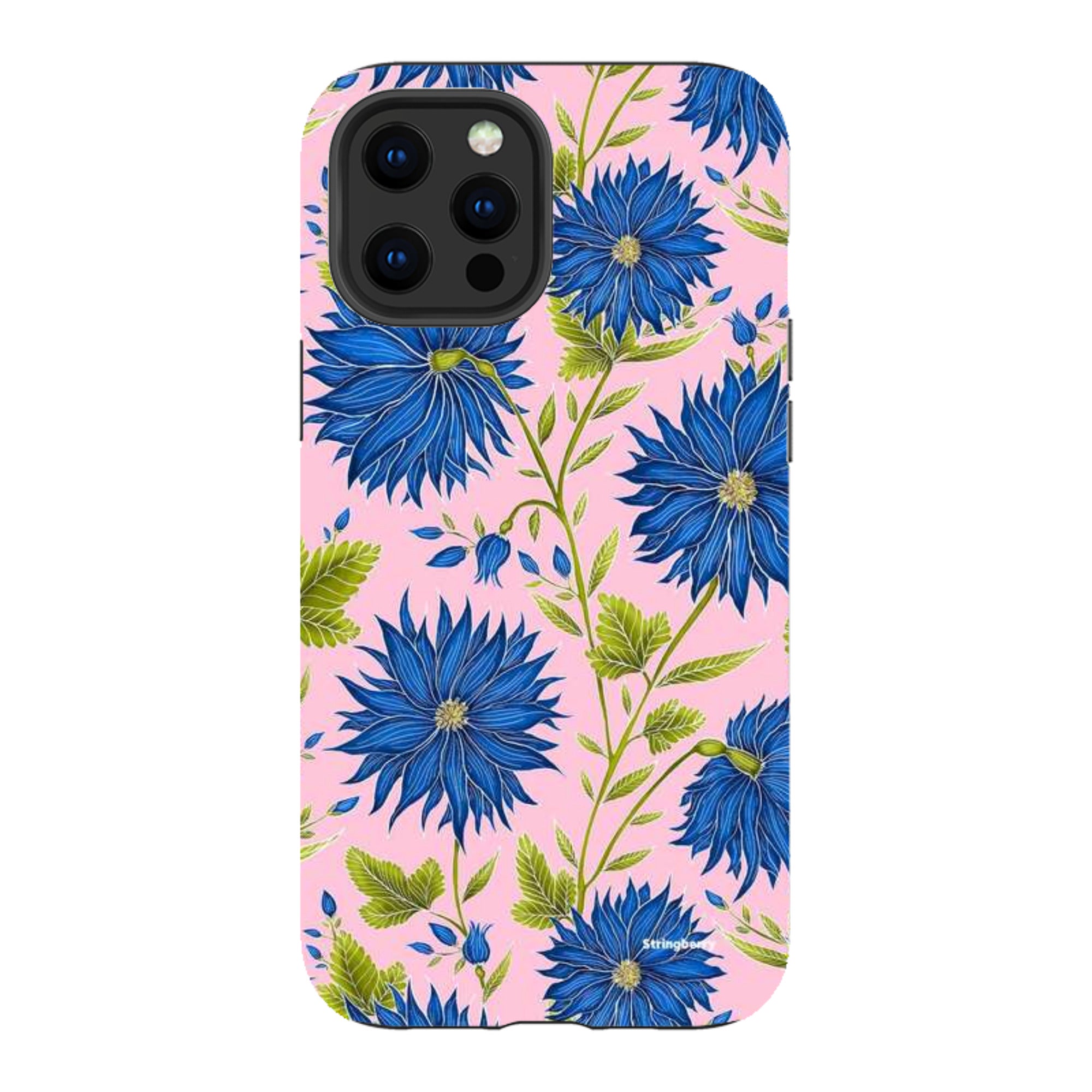 iPhone Tough Case - Blue Flowers Pink By Catherine Rowe