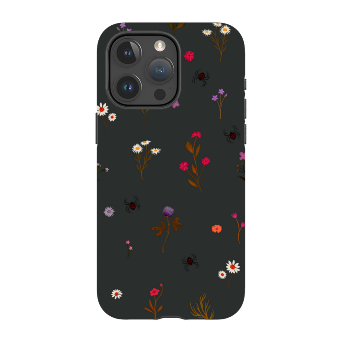 iPhone Tough Case - Florals and Spiders - Charcoal By Katherine Quinn