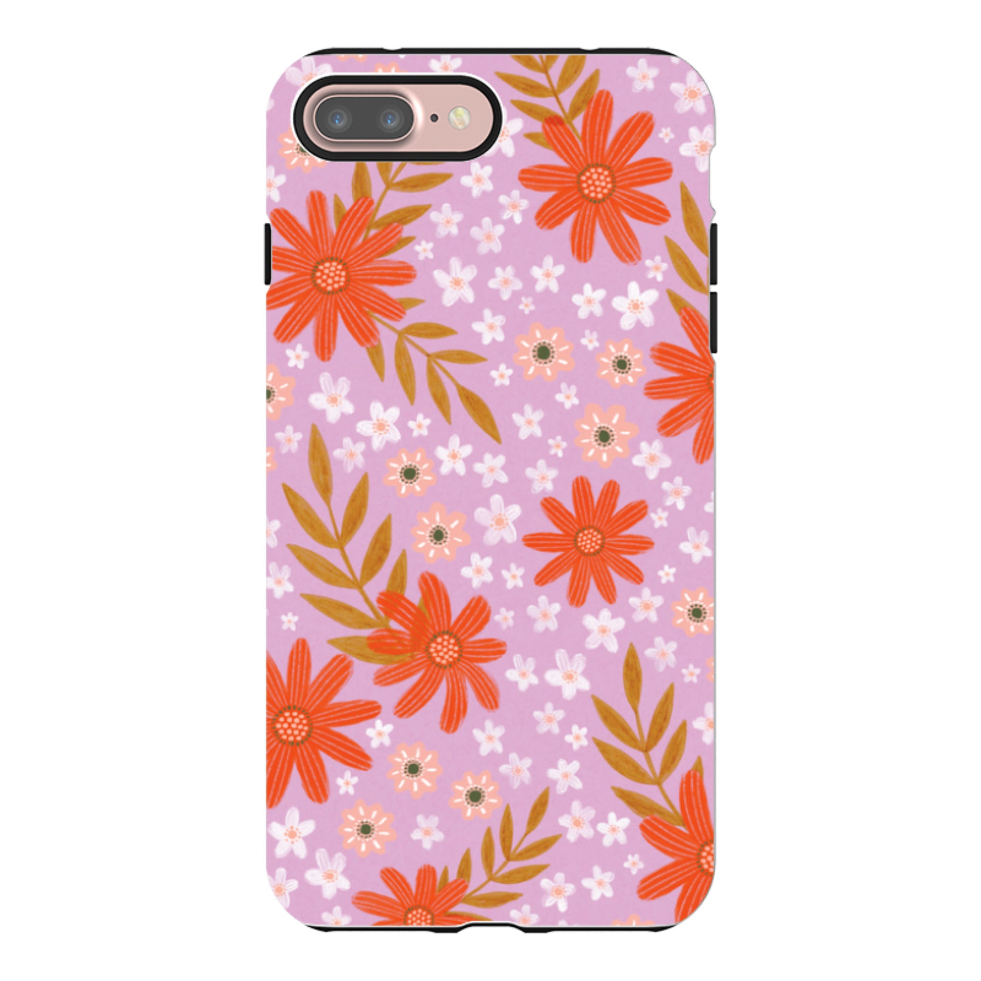 iPhone Tough Case - Lilac and Red Floral Pattern By Lee Foster Wilson