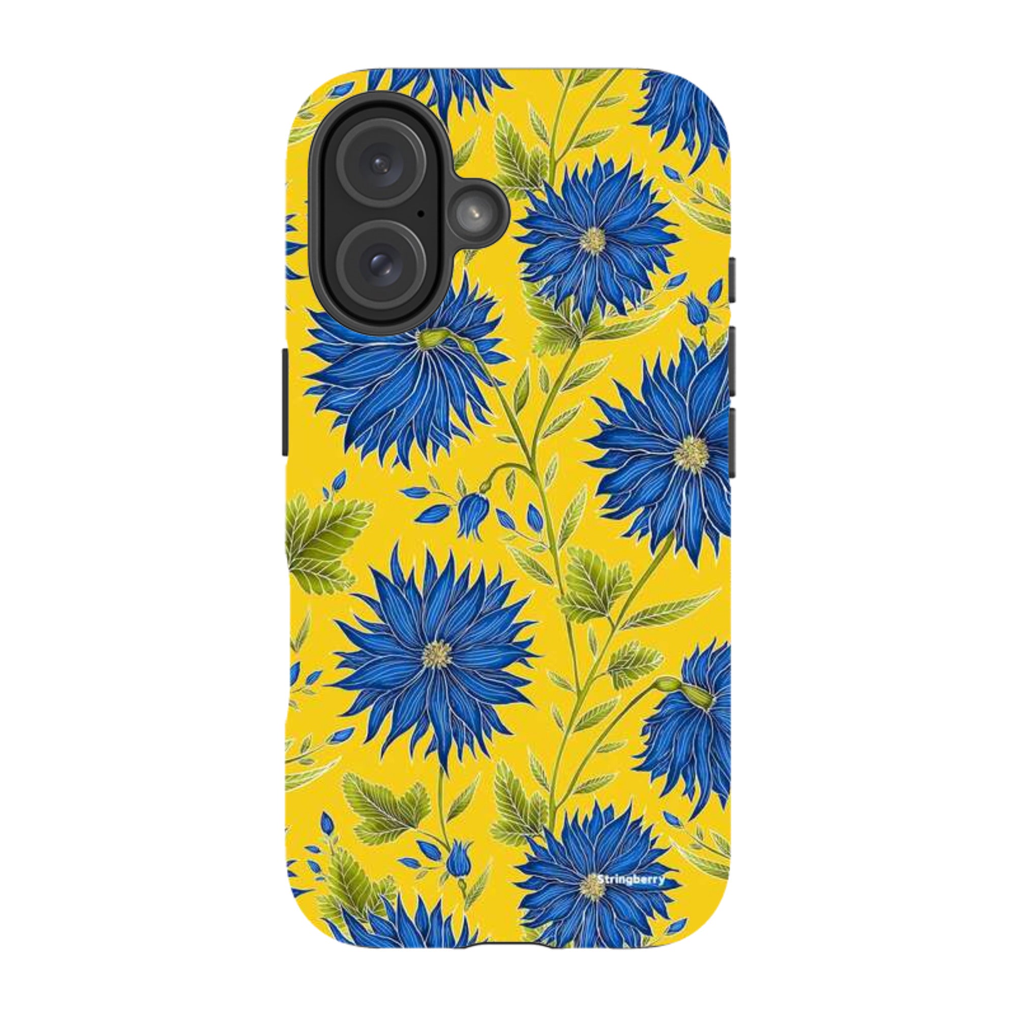 iPhone Tough Case - Blue Flowers Yellow By Catherine Rowe