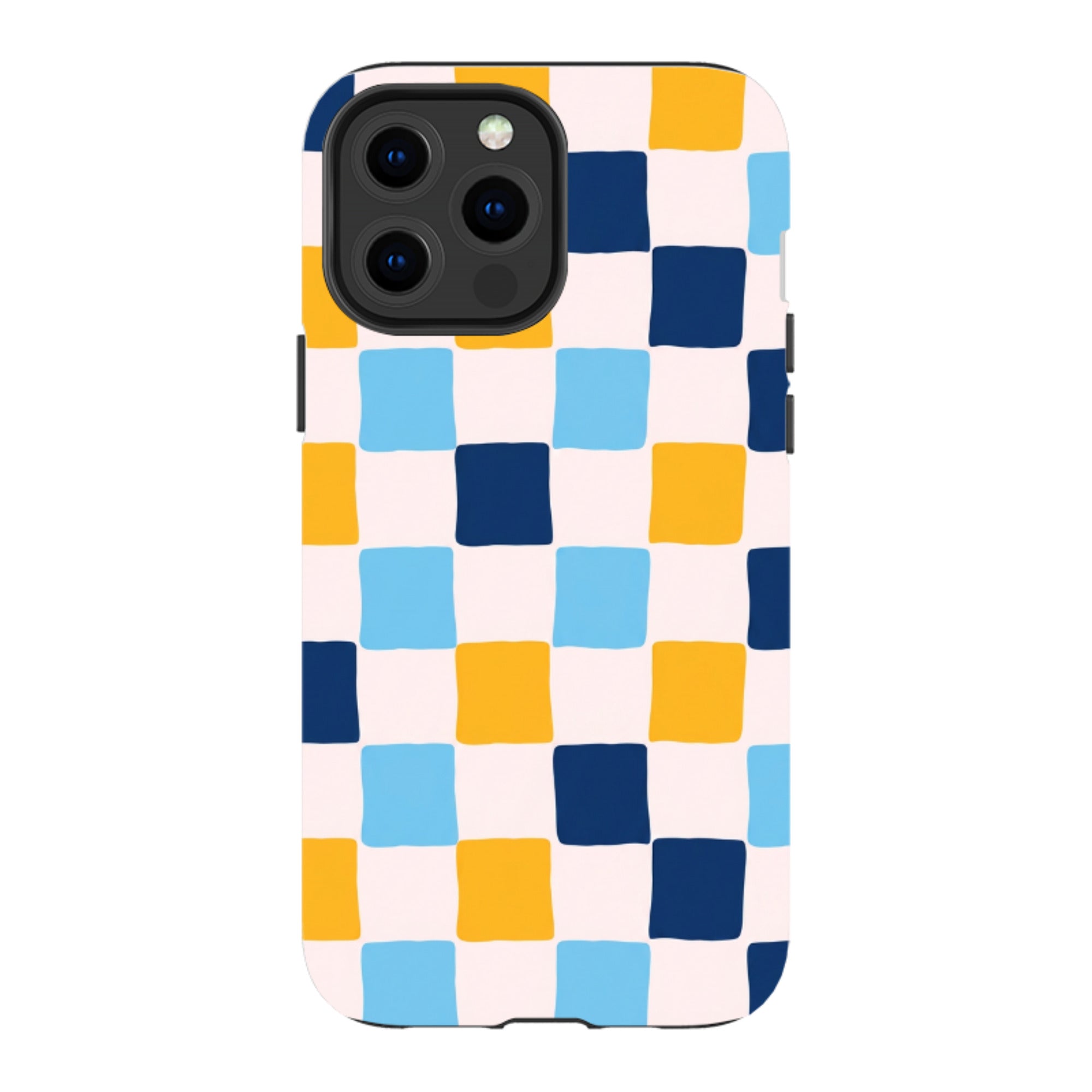 iPhone Tough Case - Blue & Yellow Checkerboard