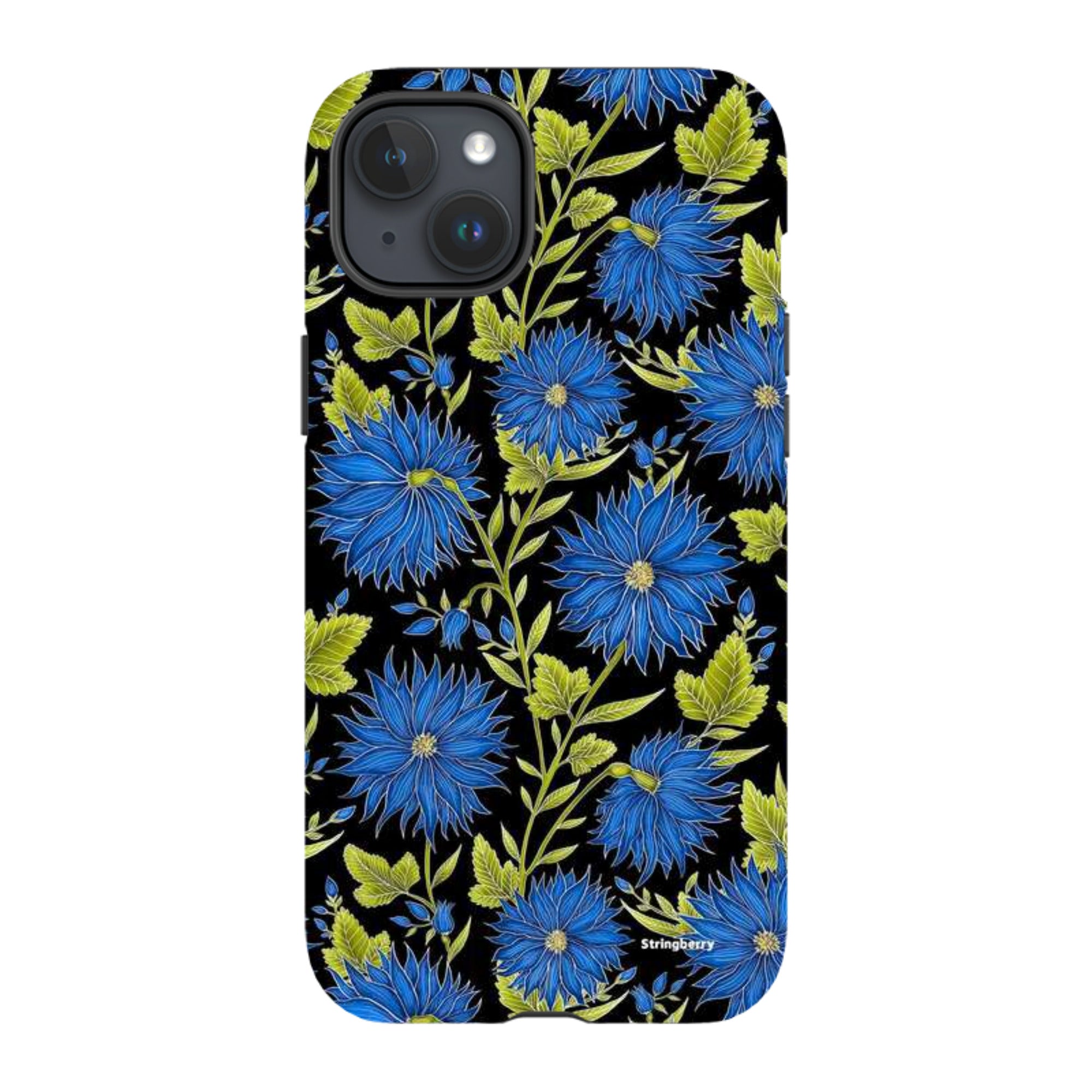 iPhone MagSafe Tough Case - Blue Flowers Black By Catherine Rowe