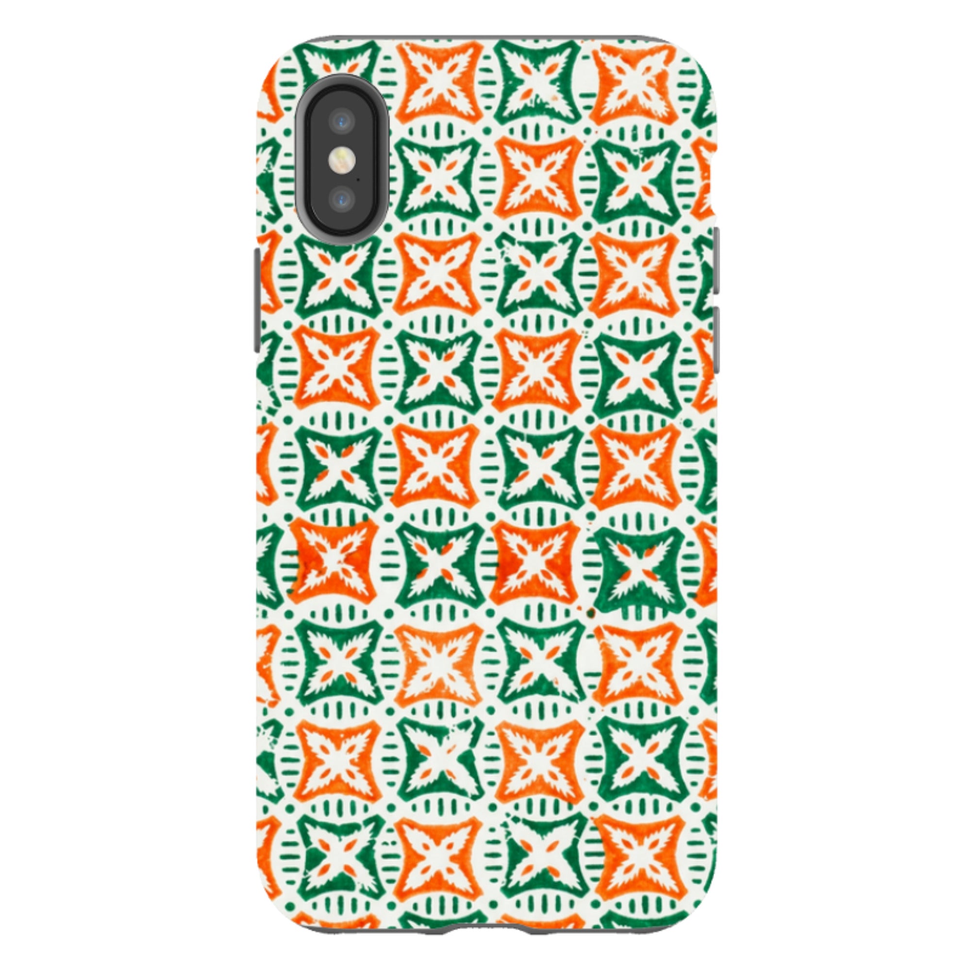 iPhone Tough Case - Orange & Green Tile