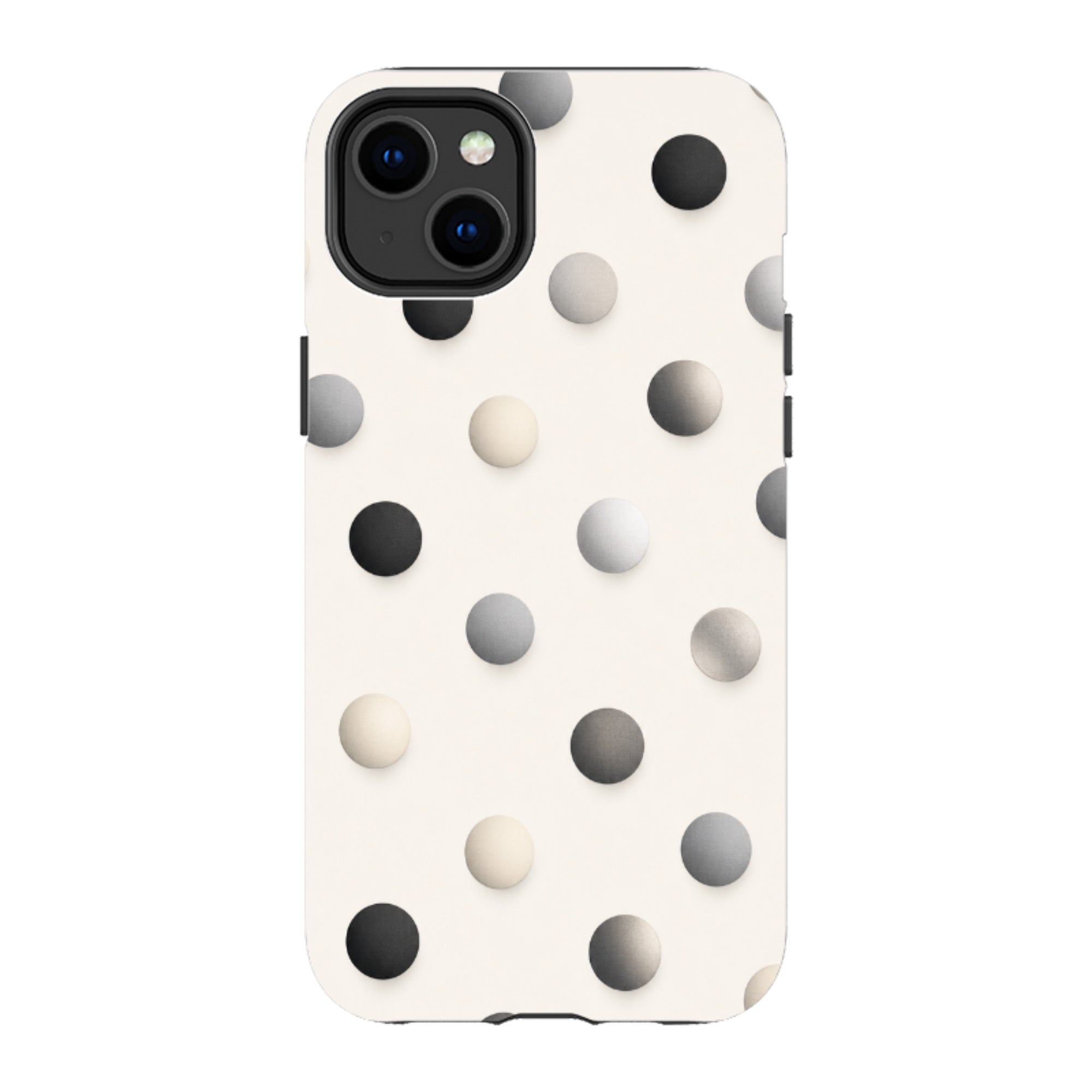 iPhone Tough Case - Cream & Grey Polka Dot