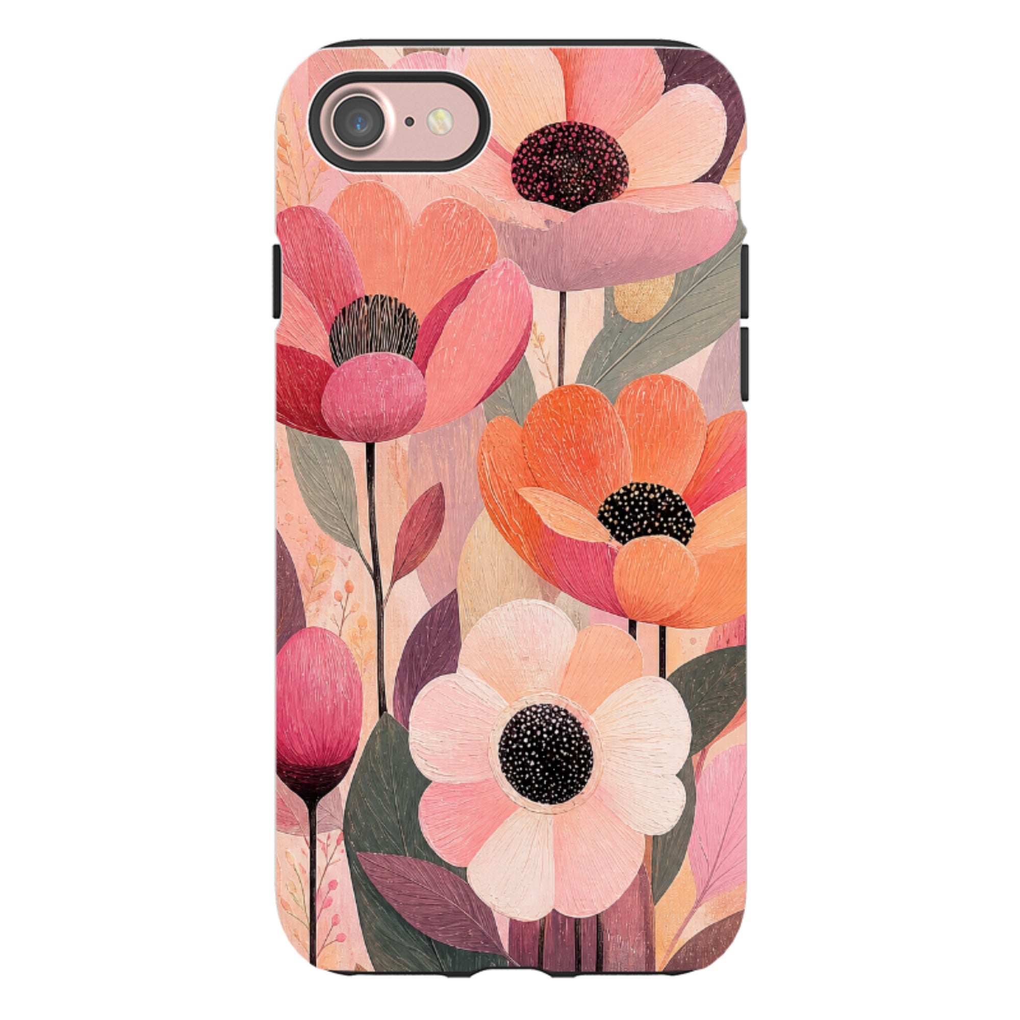 iPhone Tough Case - Peach Woodgrain Floral