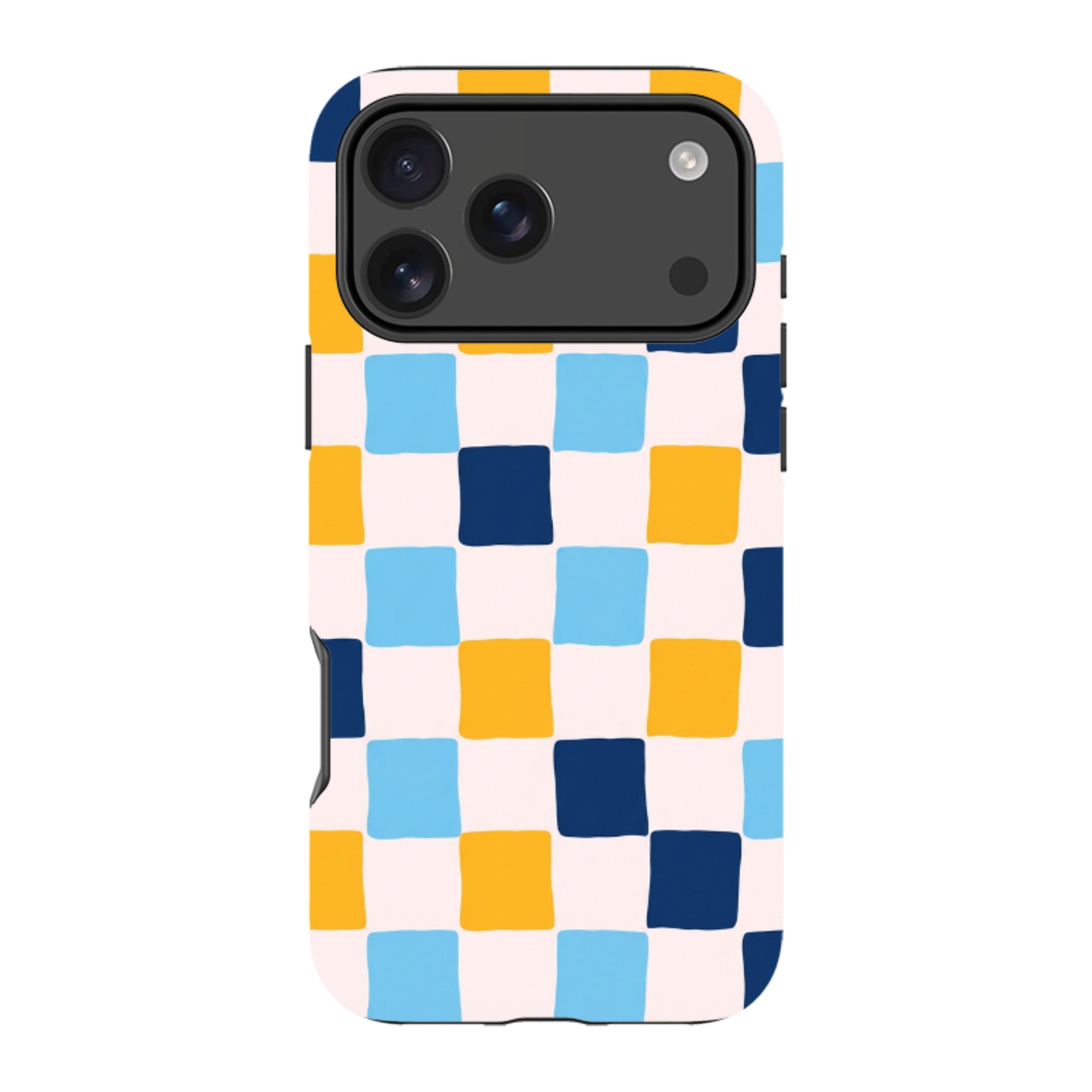 iPhone Tough Case - Blue & Yellow Checkerboard