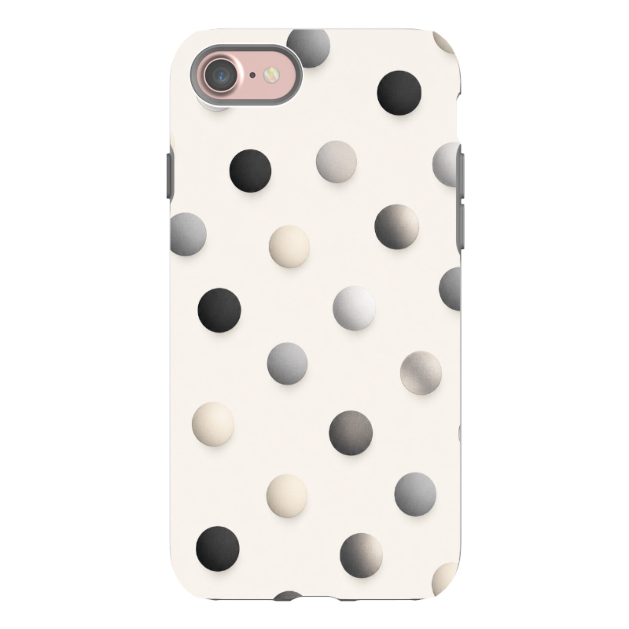 iPhone Tough Case - Cream & Grey Polka Dot