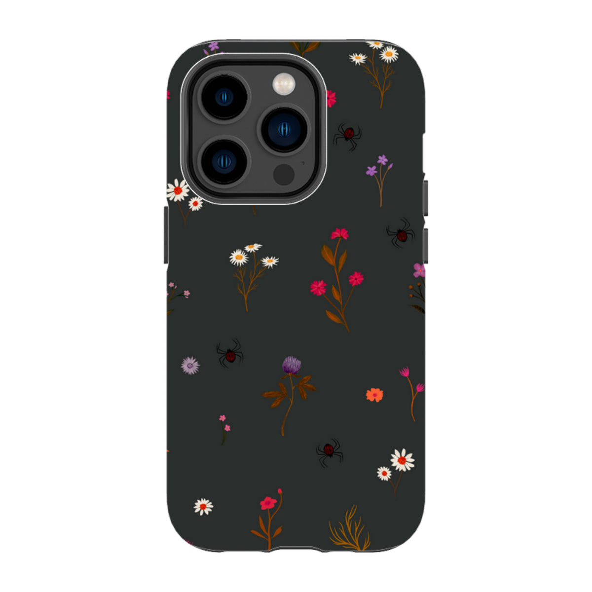 iPhone Tough Case - Florals and Spiders - Charcoal By Katherine Quinn