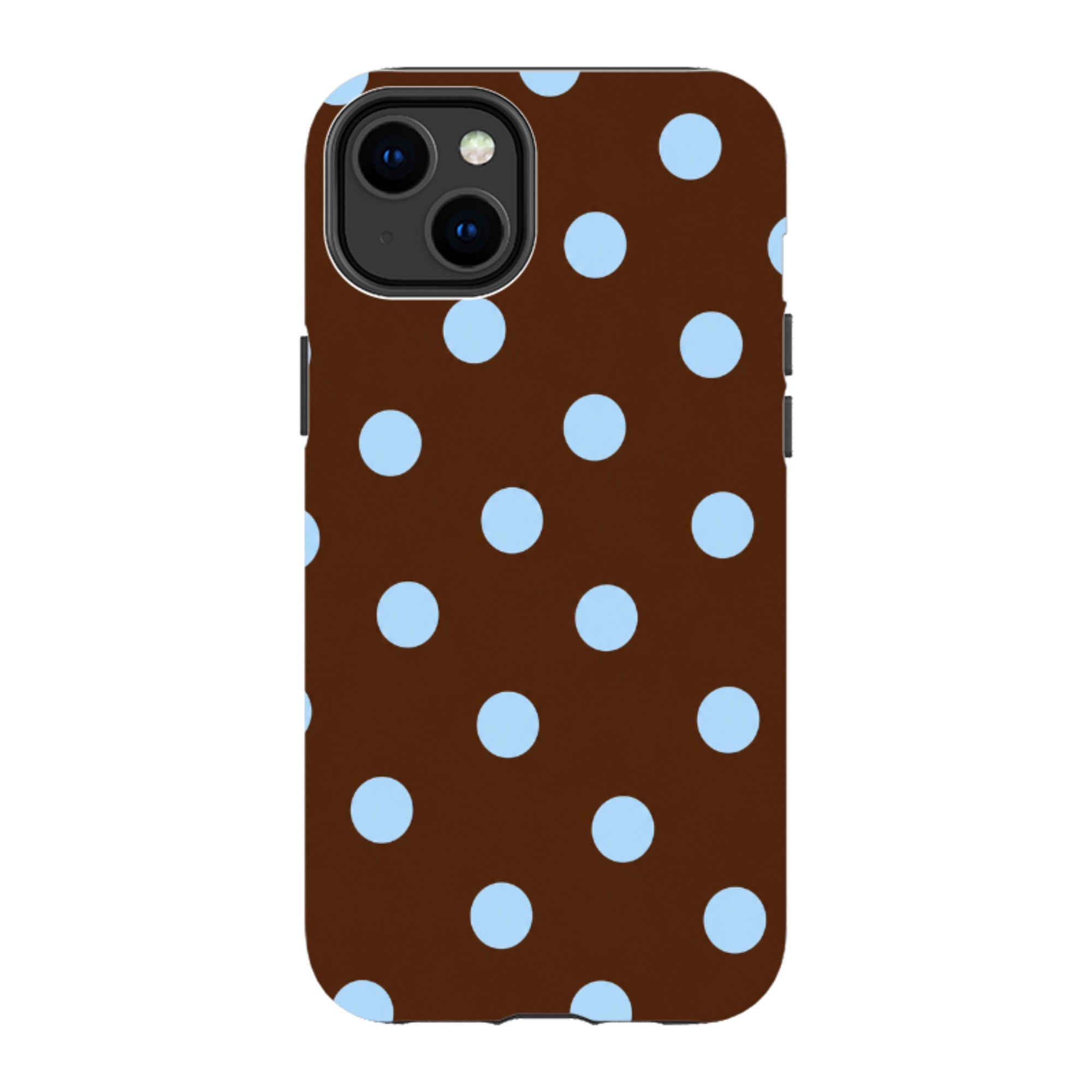iPhone Tough Case - Chocolate Brown & Baby Blue Polka Dot