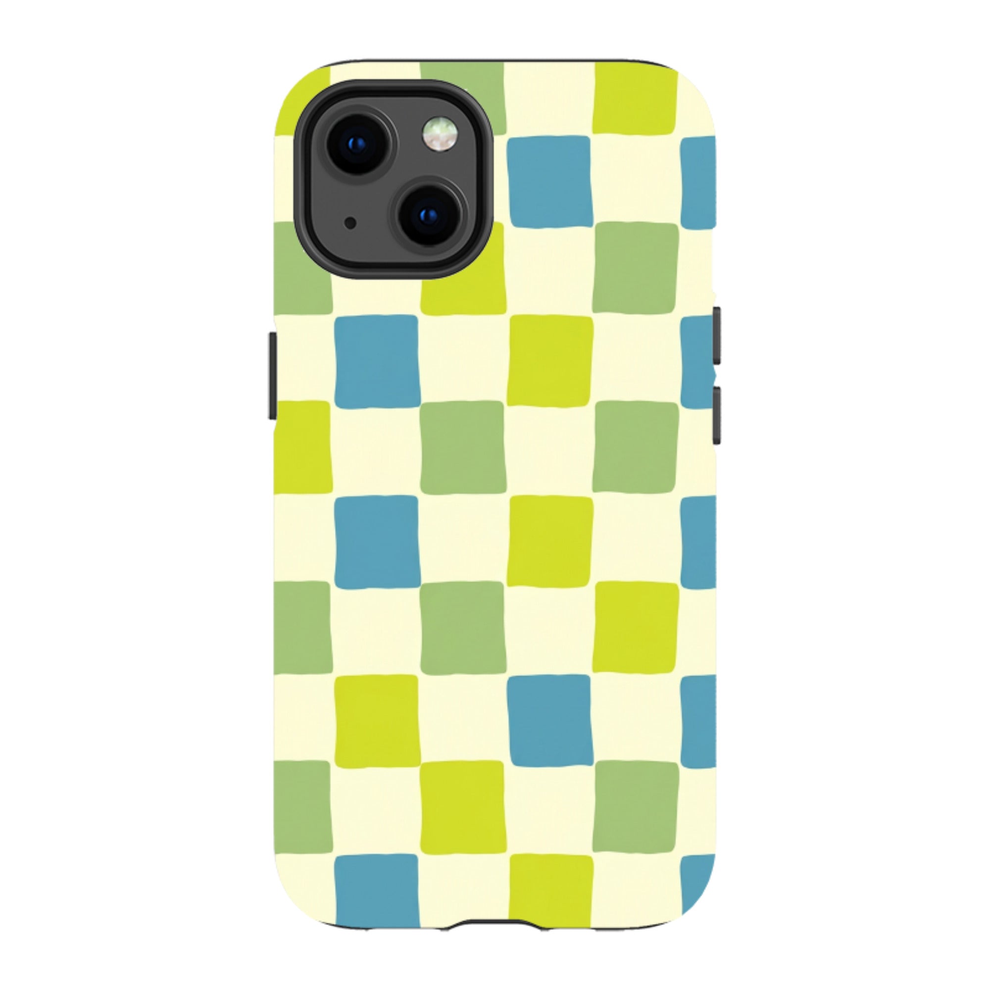 iPhone MagSafe Tough Case - Lime Green & Blue Checkerboard