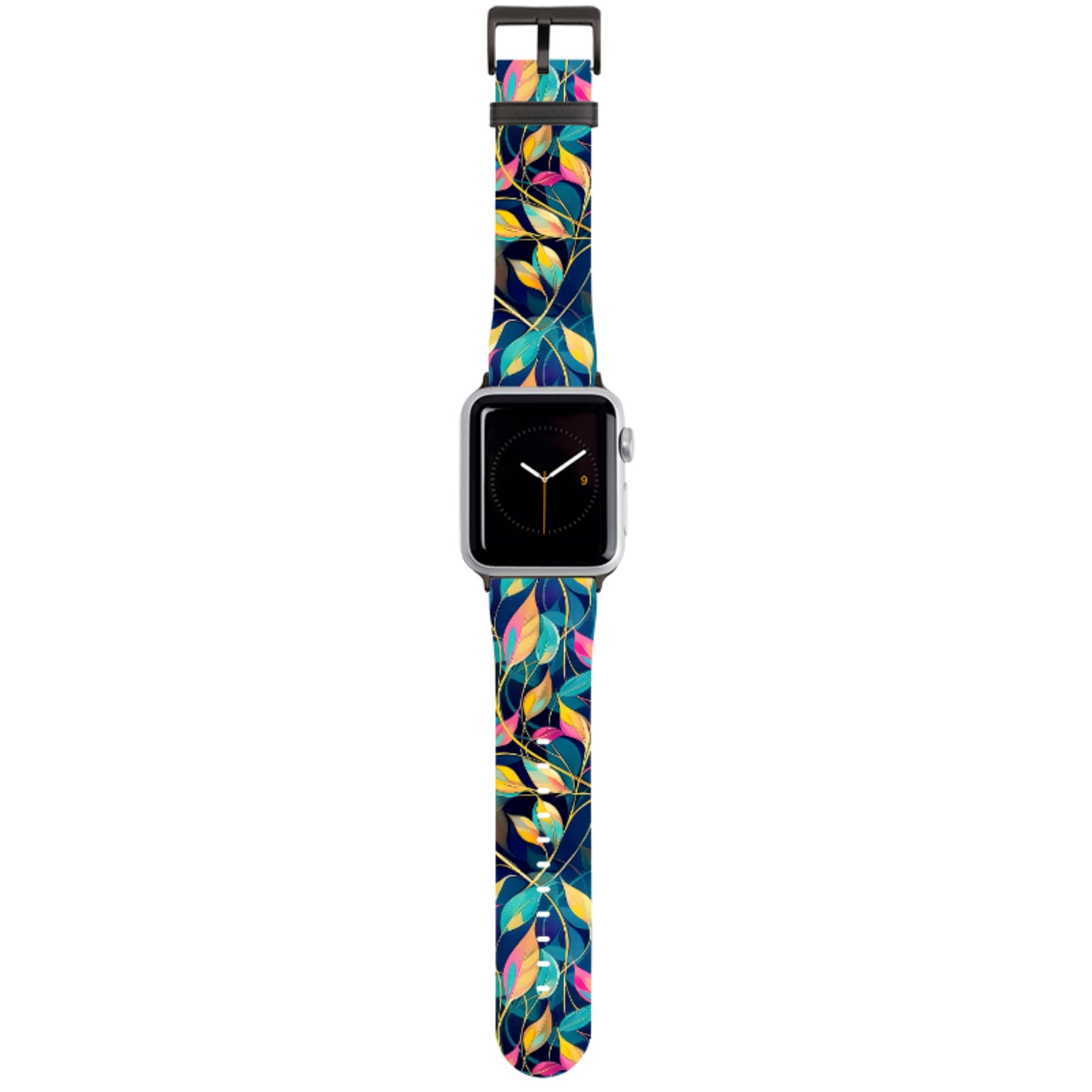 Pink and Teal Leaves Apple Watch Strap