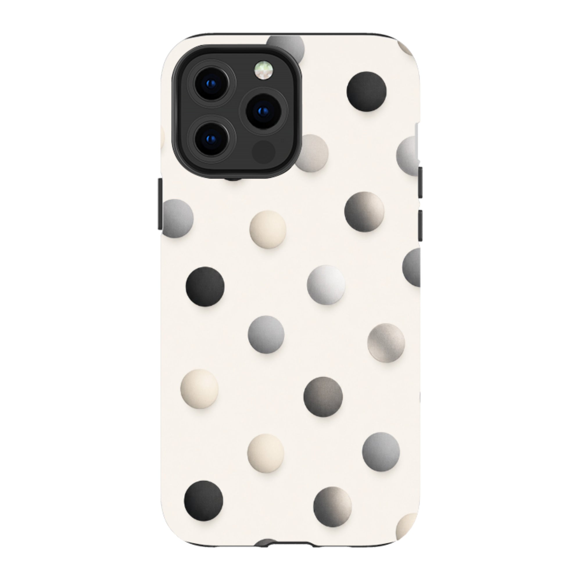 iPhone Tough Case - Cream & Grey Polka Dot