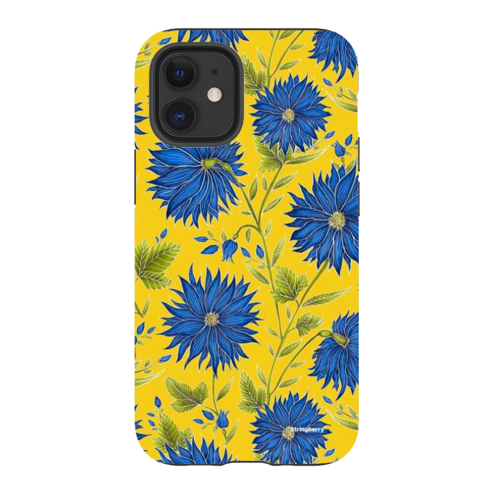 iPhone Tough Case - Blue Flowers Yellow By Catherine Rowe