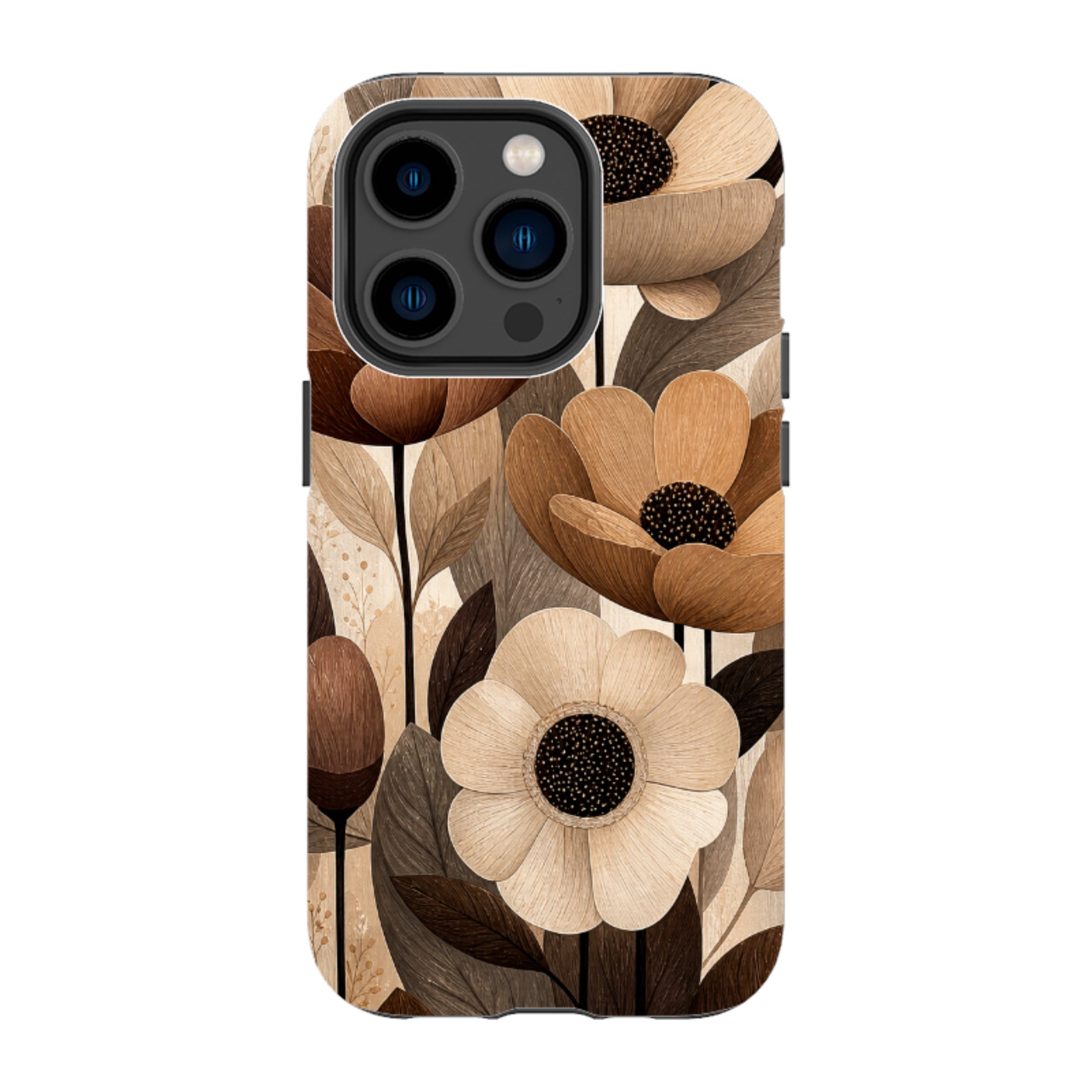 iPhone Tough Case - Chocolate Woodgrain Floral
