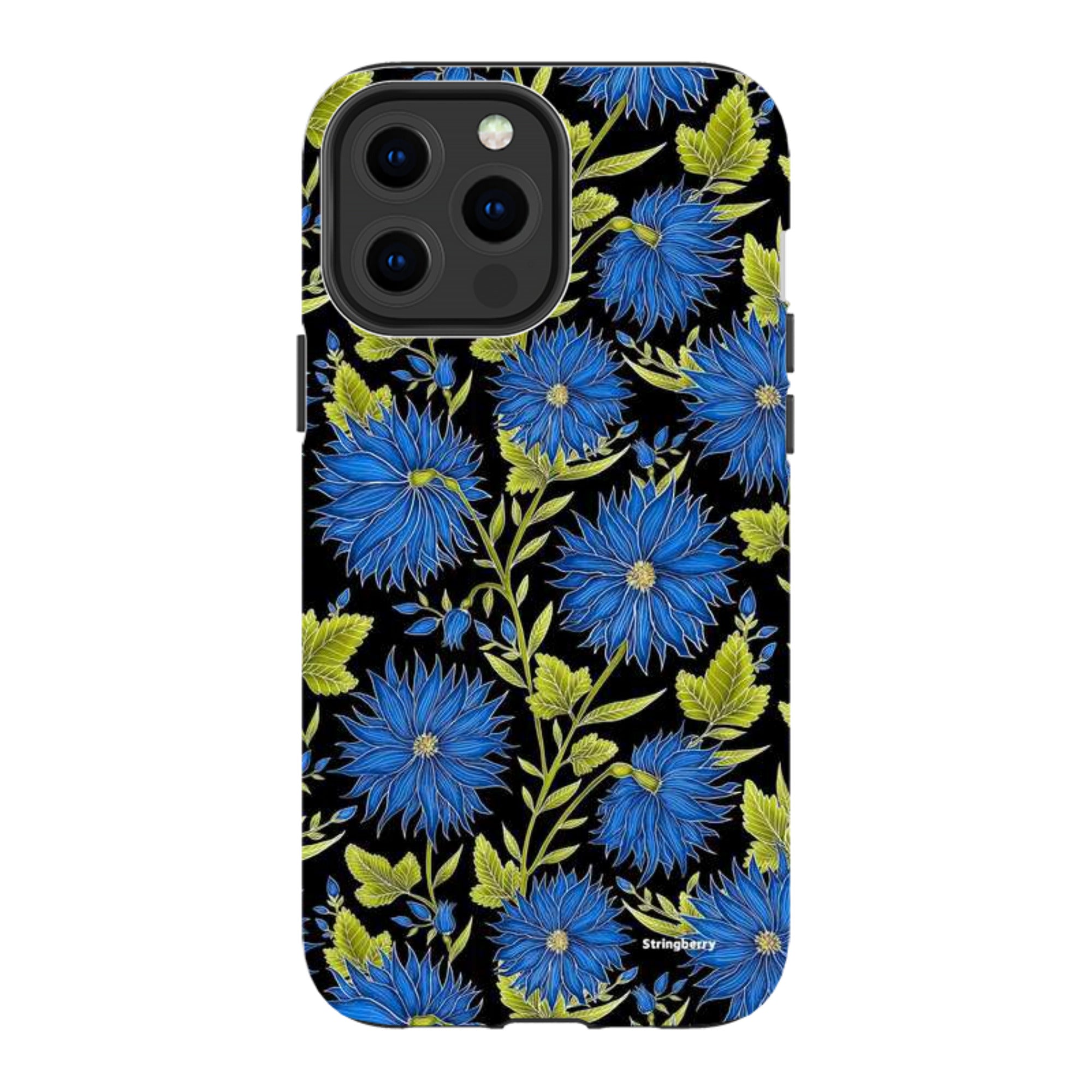 iPhone MagSafe Tough Case - Blue Flowers Black By Catherine Rowe