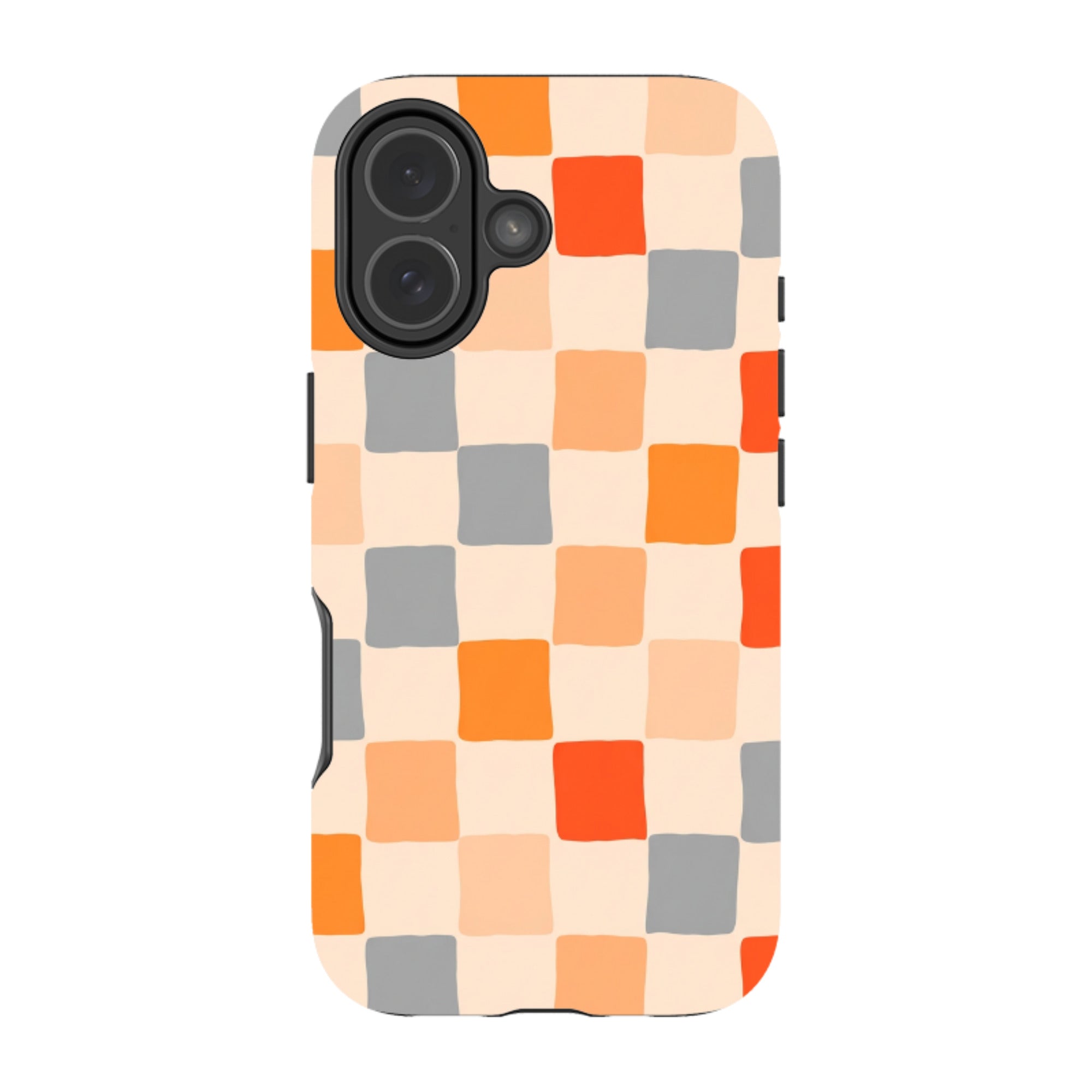 iPhone Tough Case - Orange & Grey Checkerboard