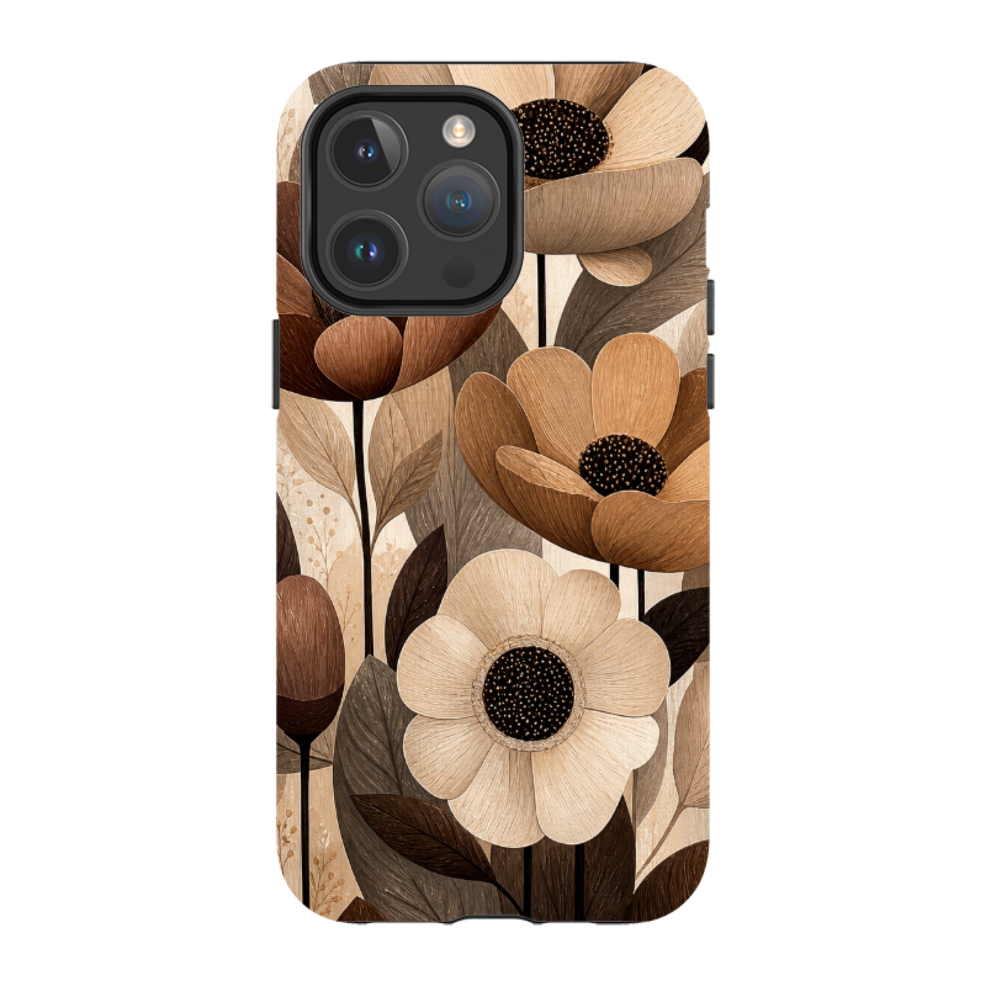 iPhone MagSafe Tough Case - Chocolate Woodgrain Floral