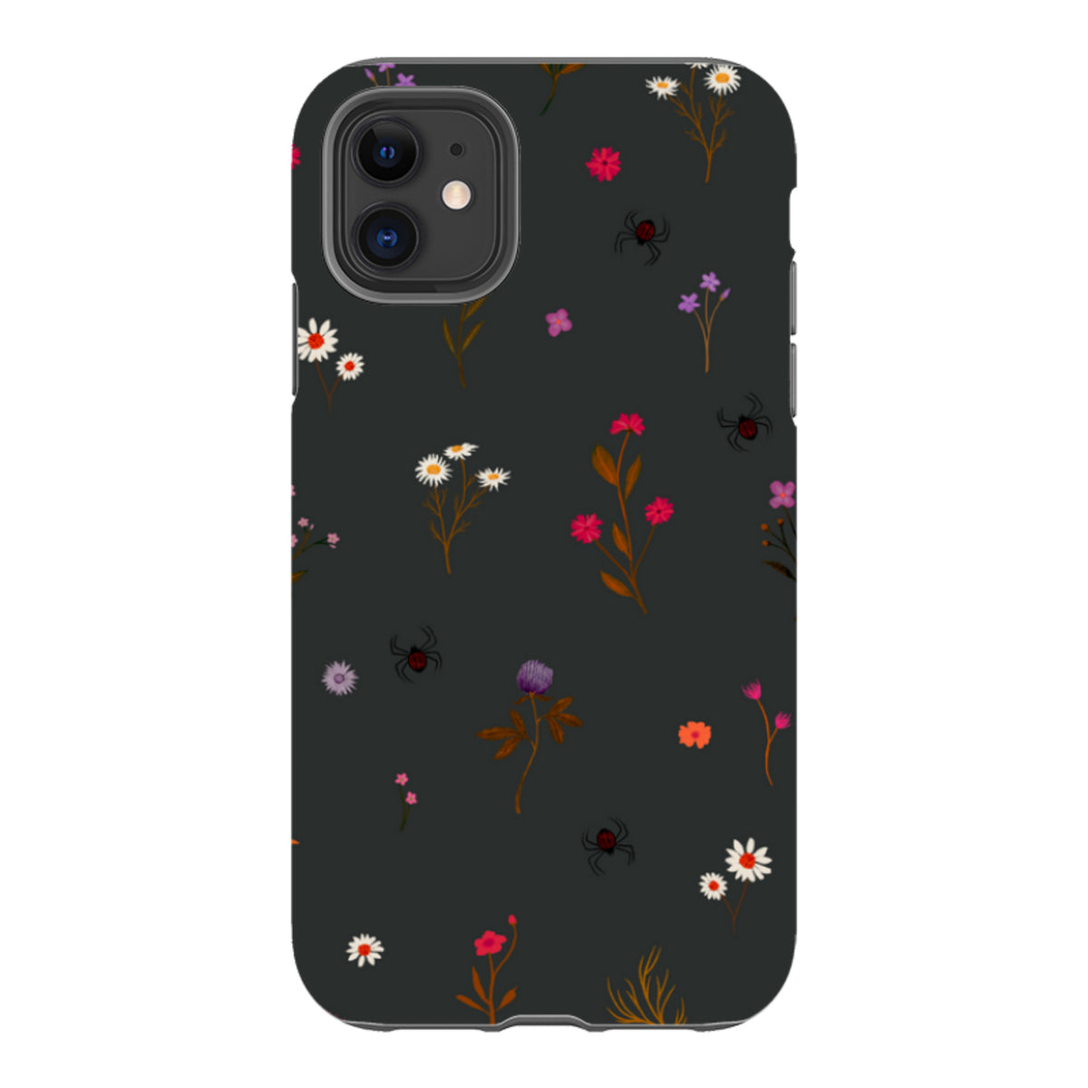 iPhone Tough Case - Florals and Spiders - Charcoal By Katherine Quinn
