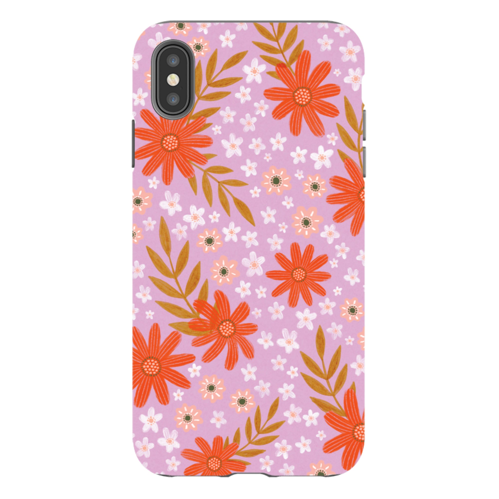 iPhone Tough Case - Lilac and Red Floral Pattern By Lee Foster Wilson