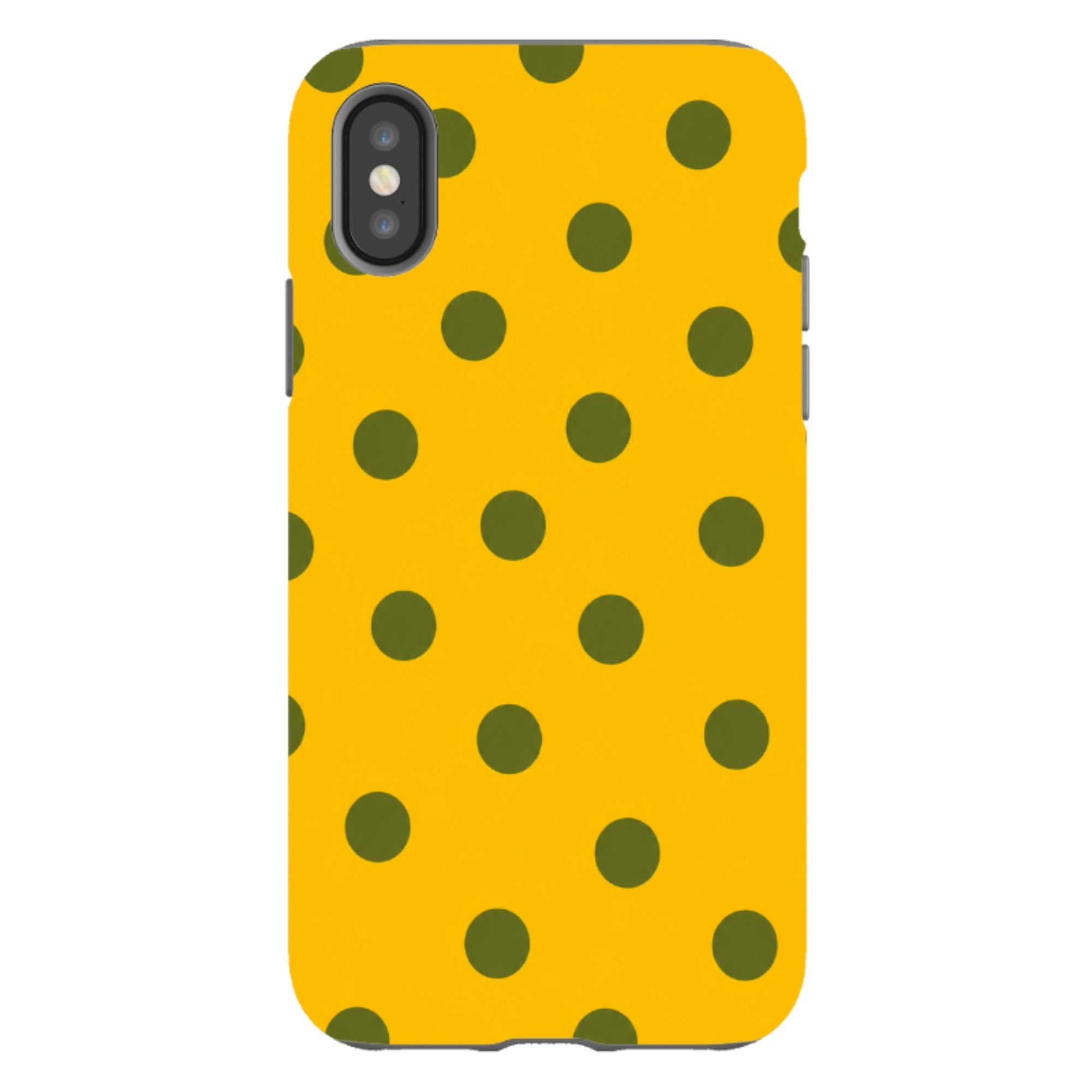iPhone Tough Case - Mustard Yellow & Olive Green Polka Dot