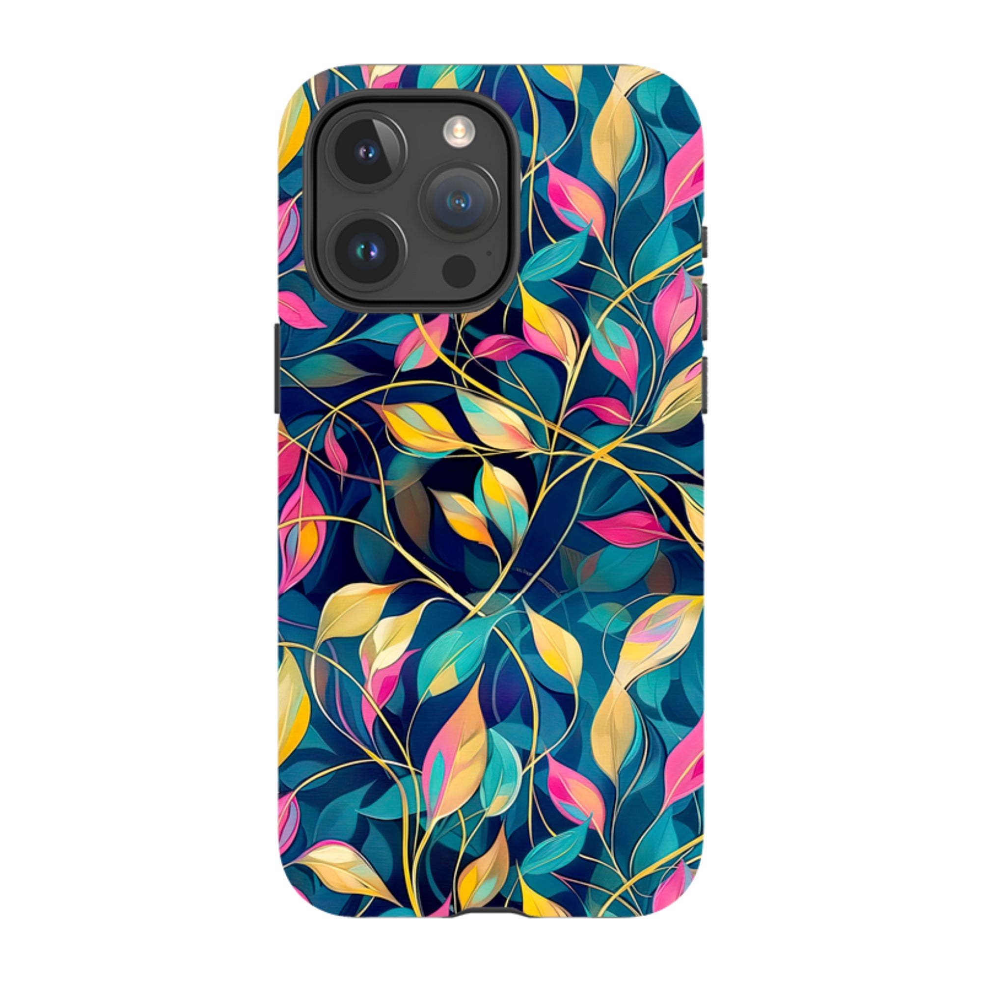 iPhone MagSafe Tough Case - Pink and Teal Leaves