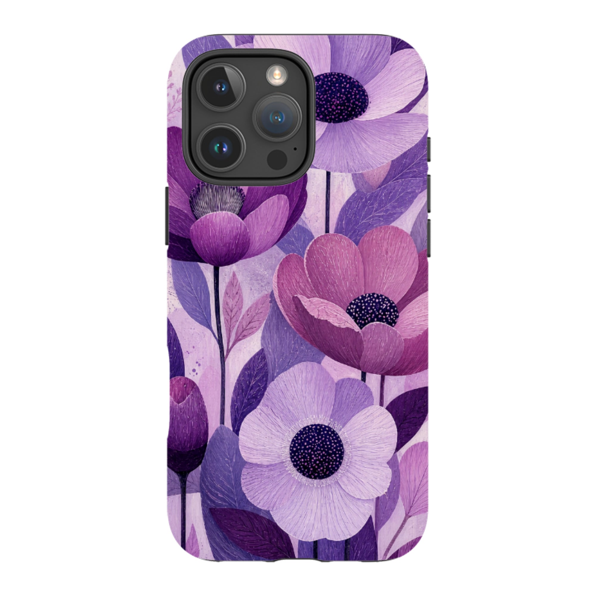 iPhone MagSafe Tough Case - Purple Woodgrain Floral