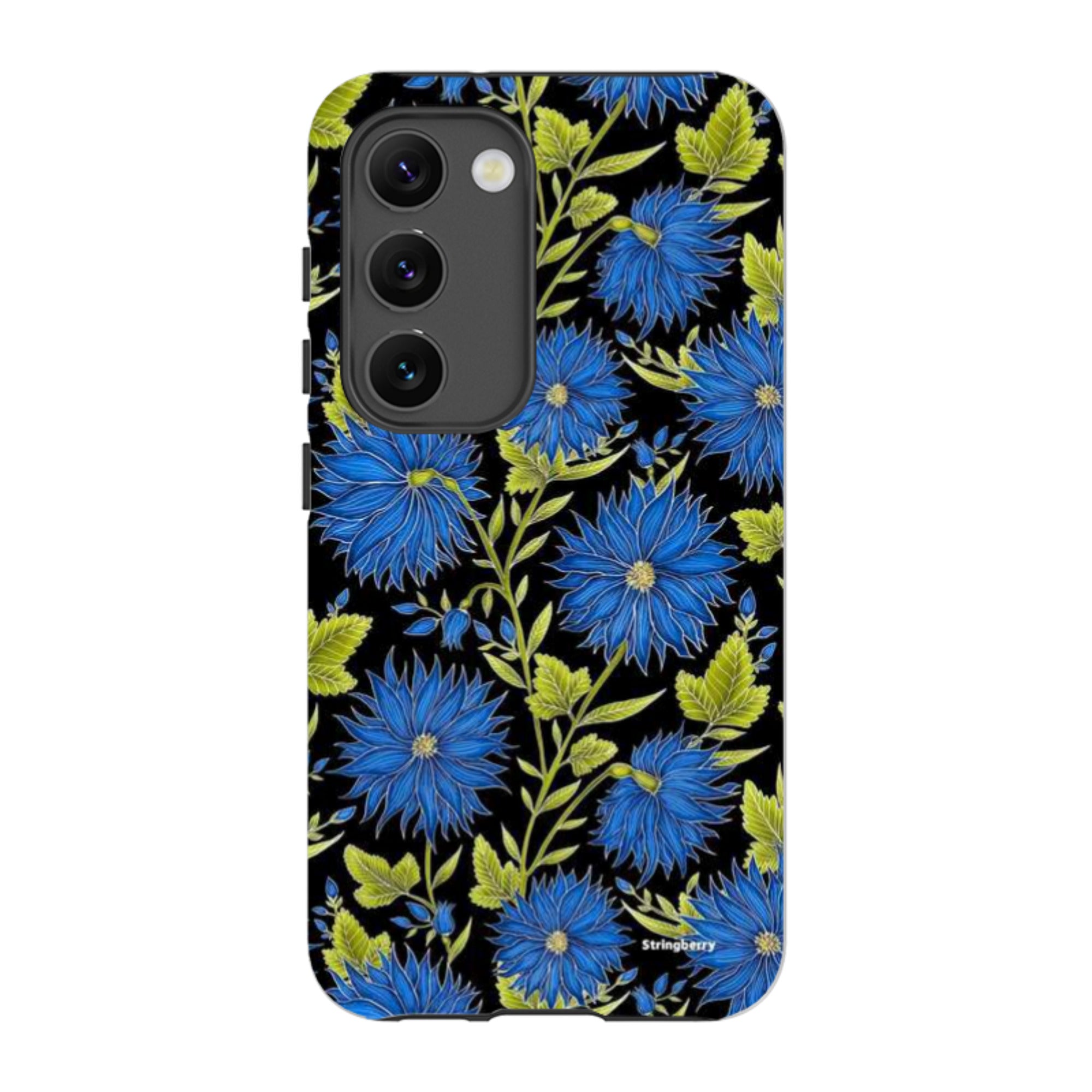 Samsung Tough Case - Blue Flowers Black By Catherine Rowe
