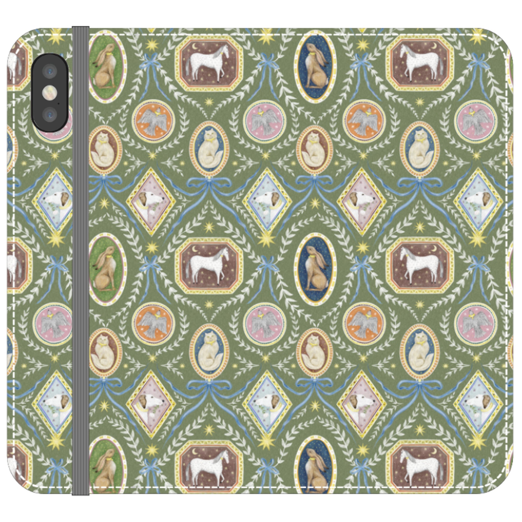 Charleston Moss Green Wallet Case By Catherine Rowe