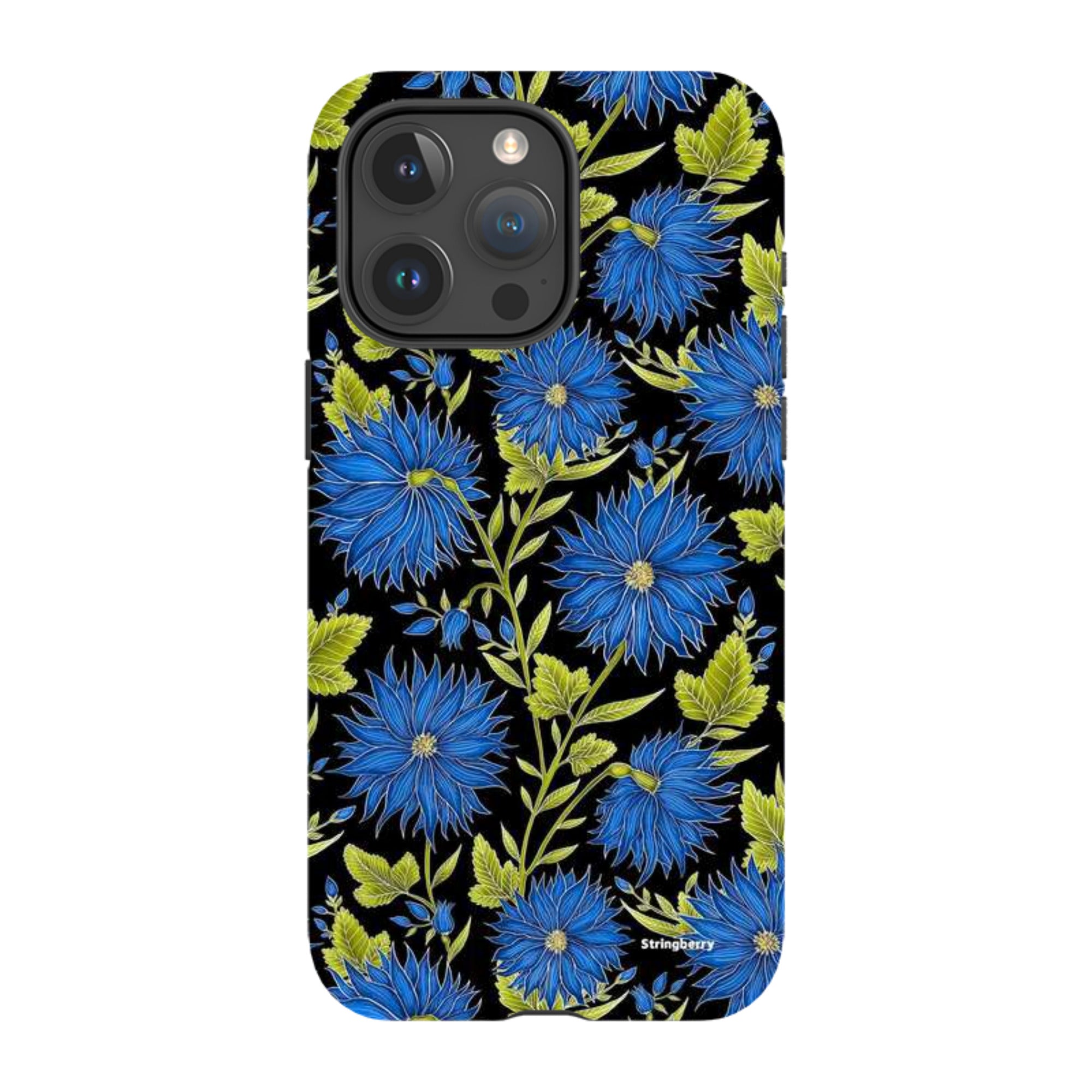 iPhone MagSafe Tough Case - Blue Flowers Black By Catherine Rowe