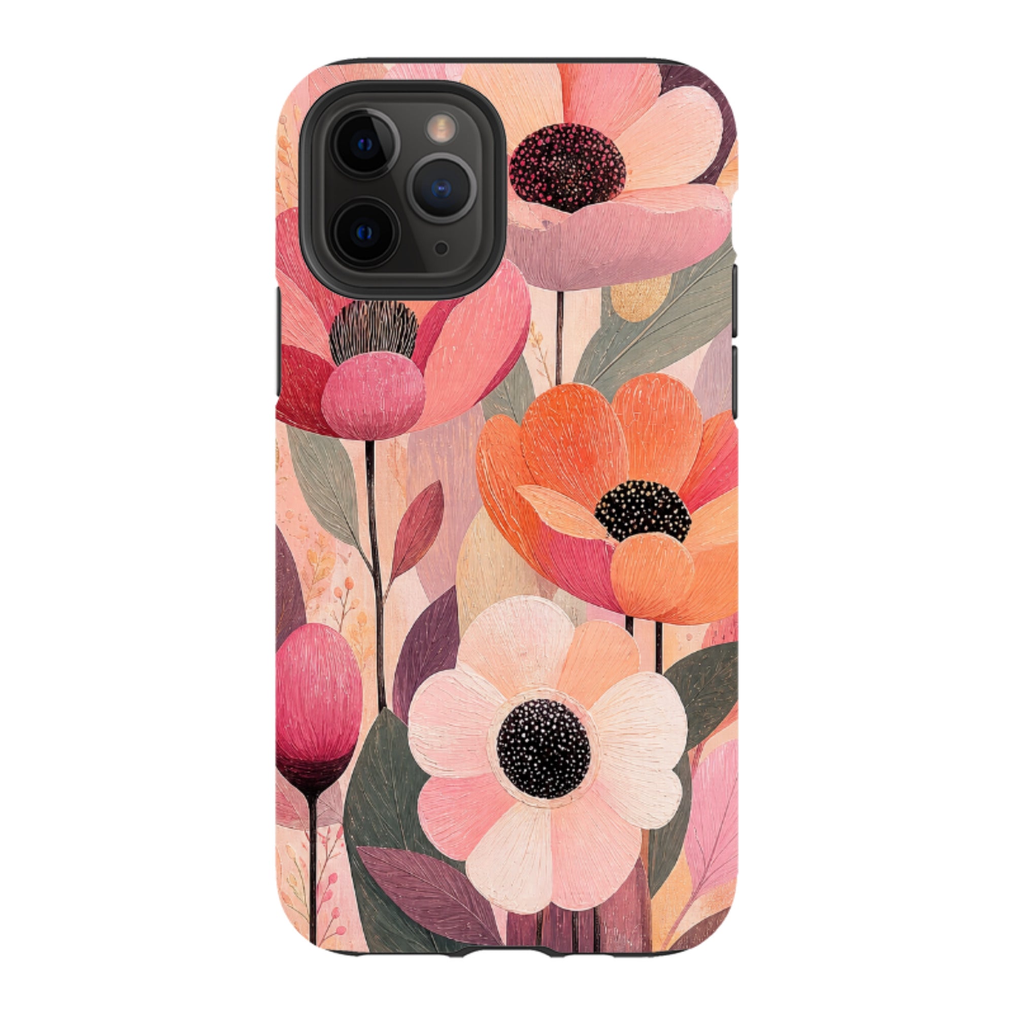 iPhone Tough Case - Peach Woodgrain Floral