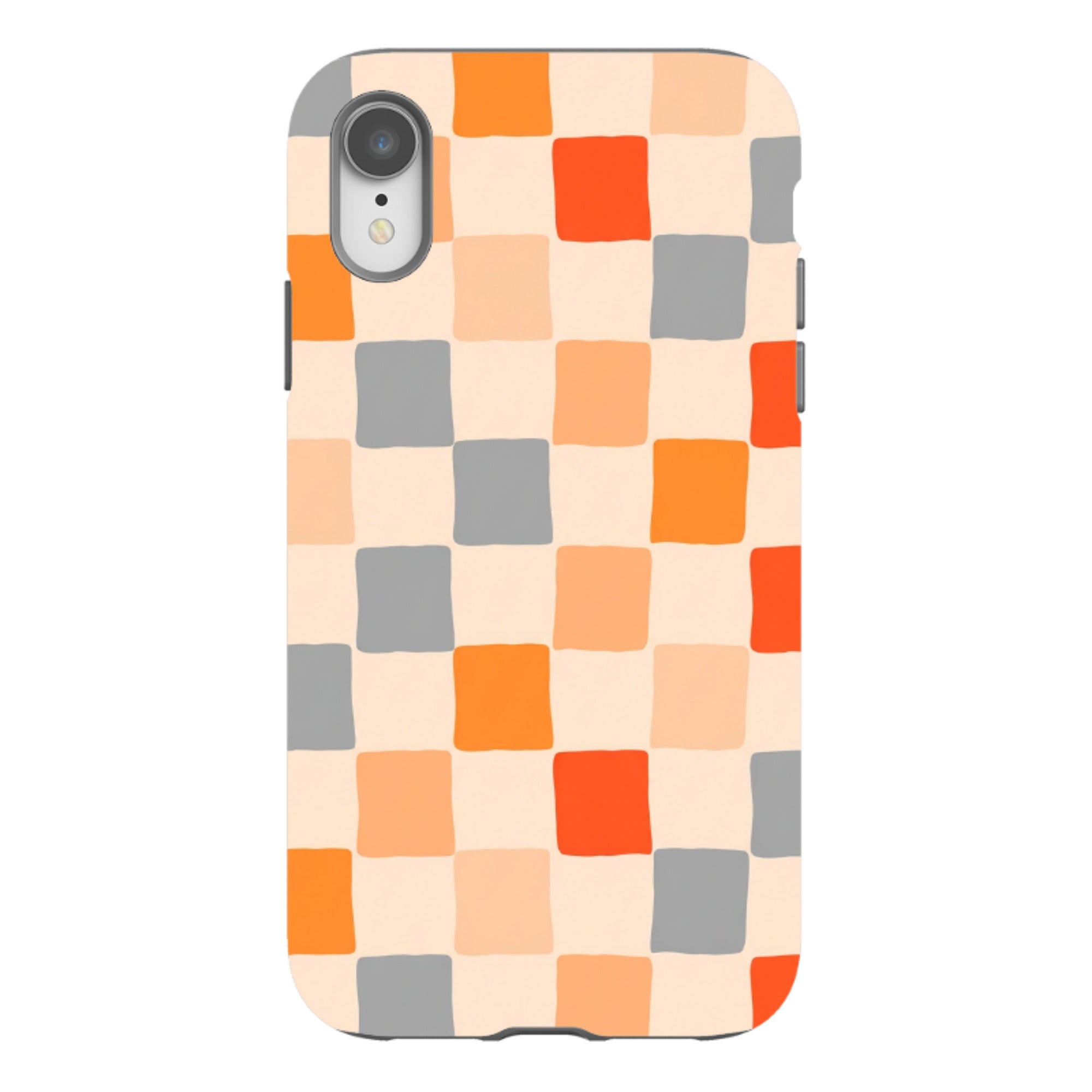 iPhone Tough Case - Orange & Grey Checkerboard