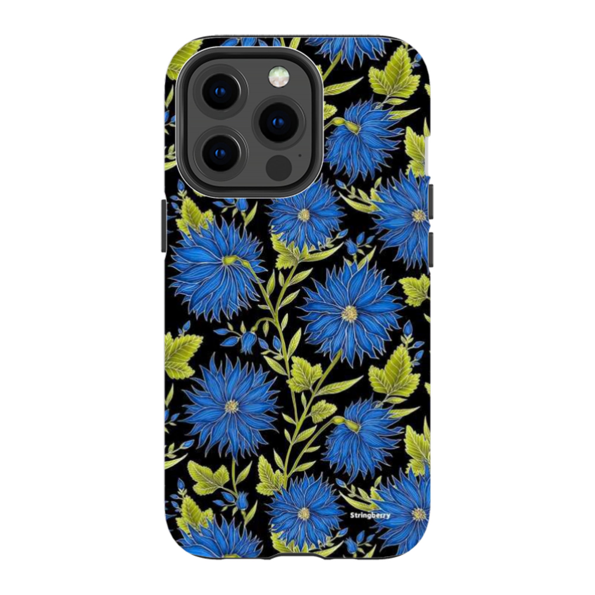 iPhone MagSafe Tough Case - Blue Flowers Black By Catherine Rowe