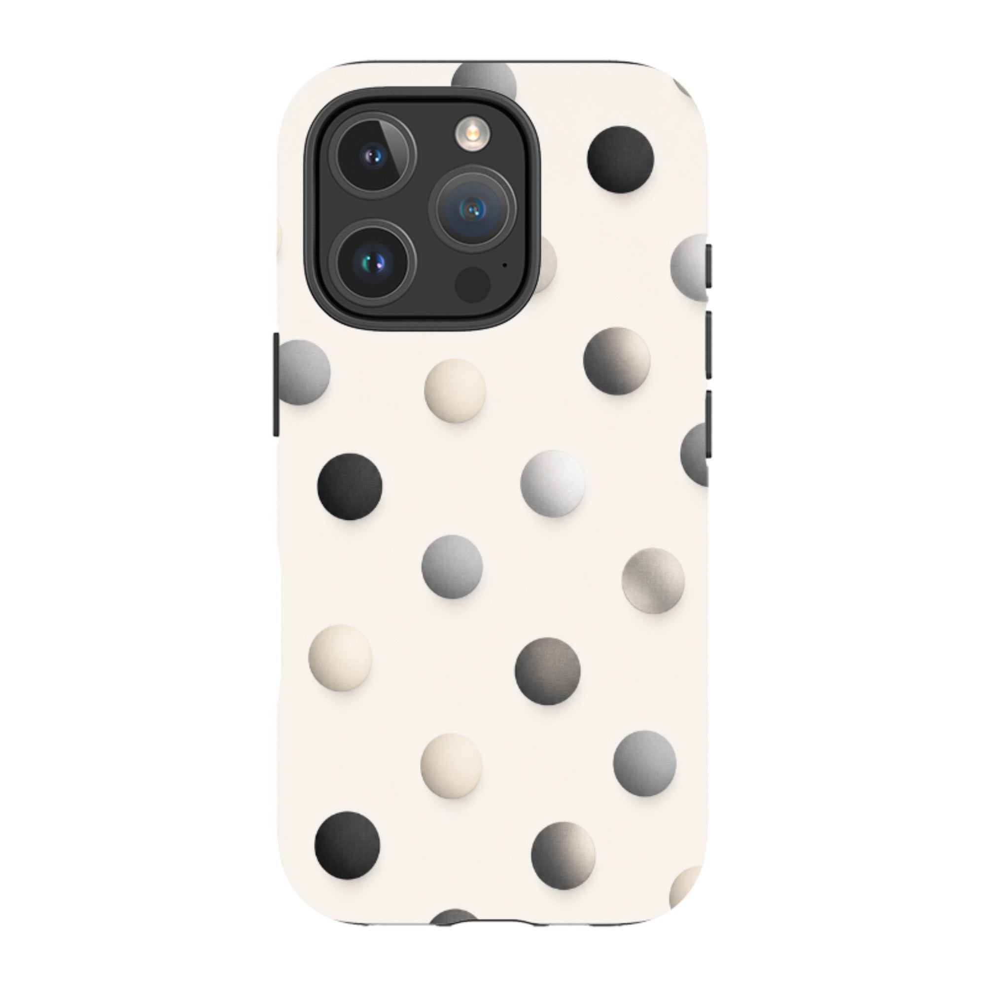 iPhone Tough Case - Cream & Grey Polka Dot
