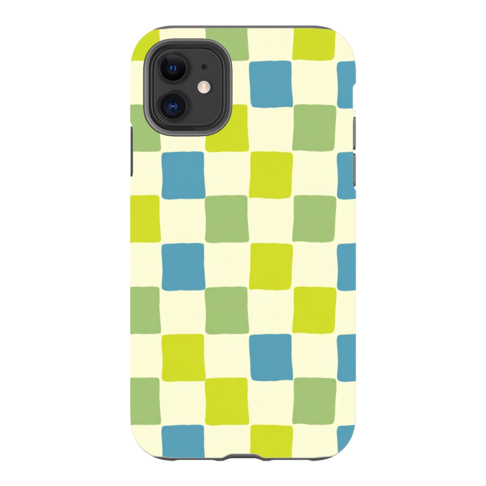 iPhone Tough Case - Lime Green & Blue Checkerboard