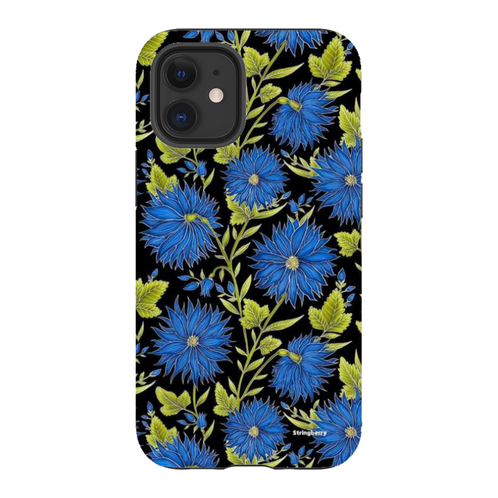 iPhone Tough Case - Blue Flowers Black By Catherine Rowe