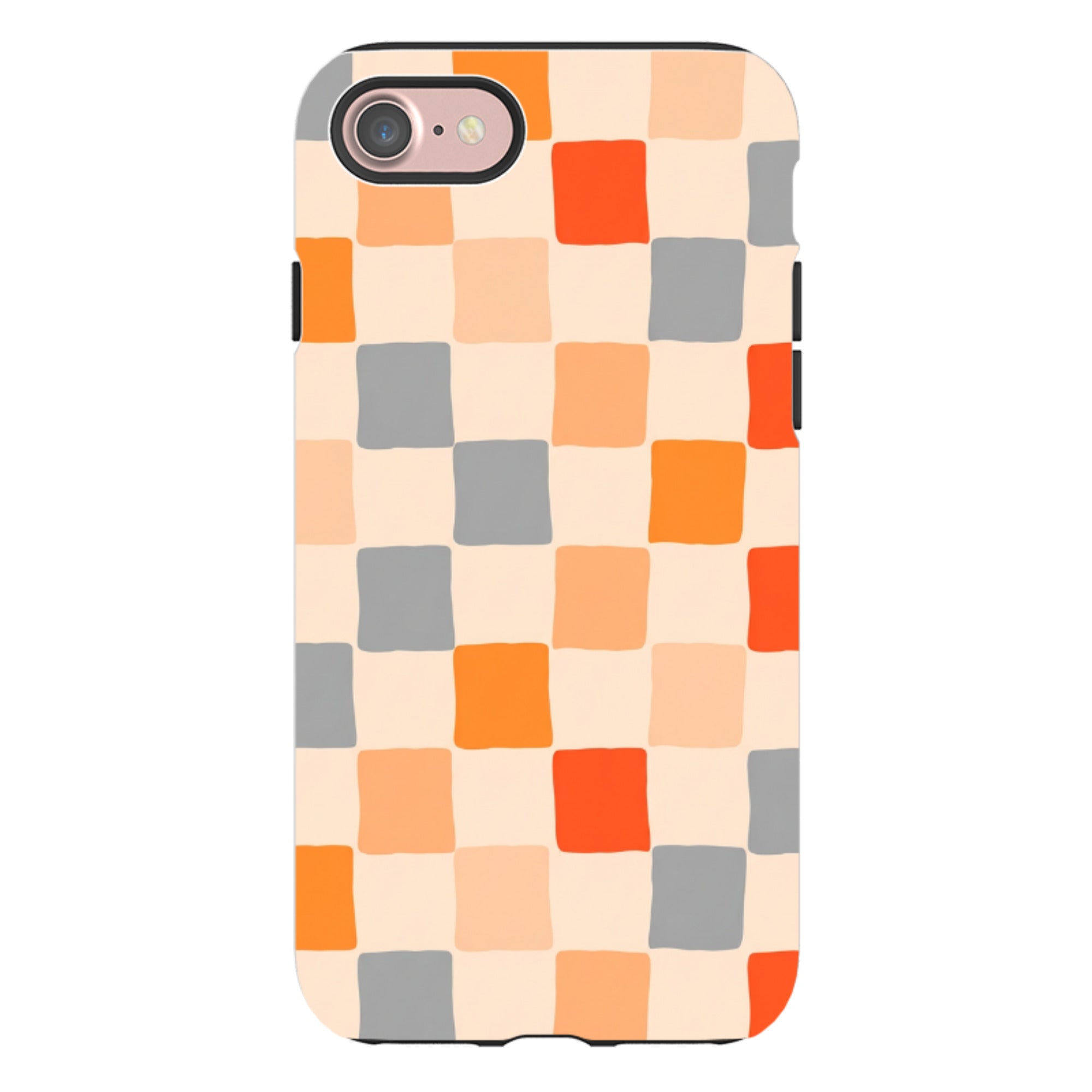 iPhone Tough Case - Orange & Grey Checkerboard
