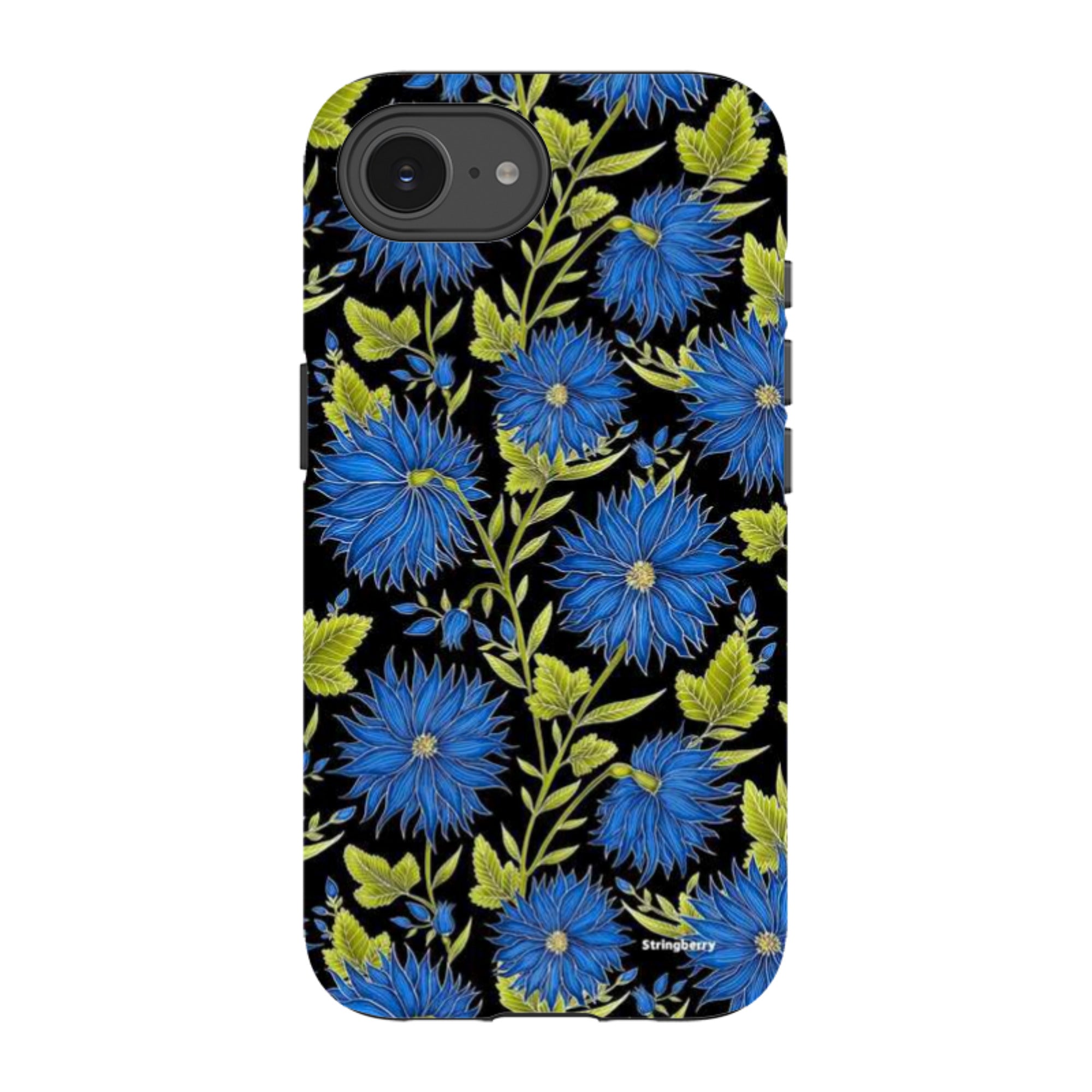 iPhone Tough Case - Blue Flowers Black By Catherine Rowe