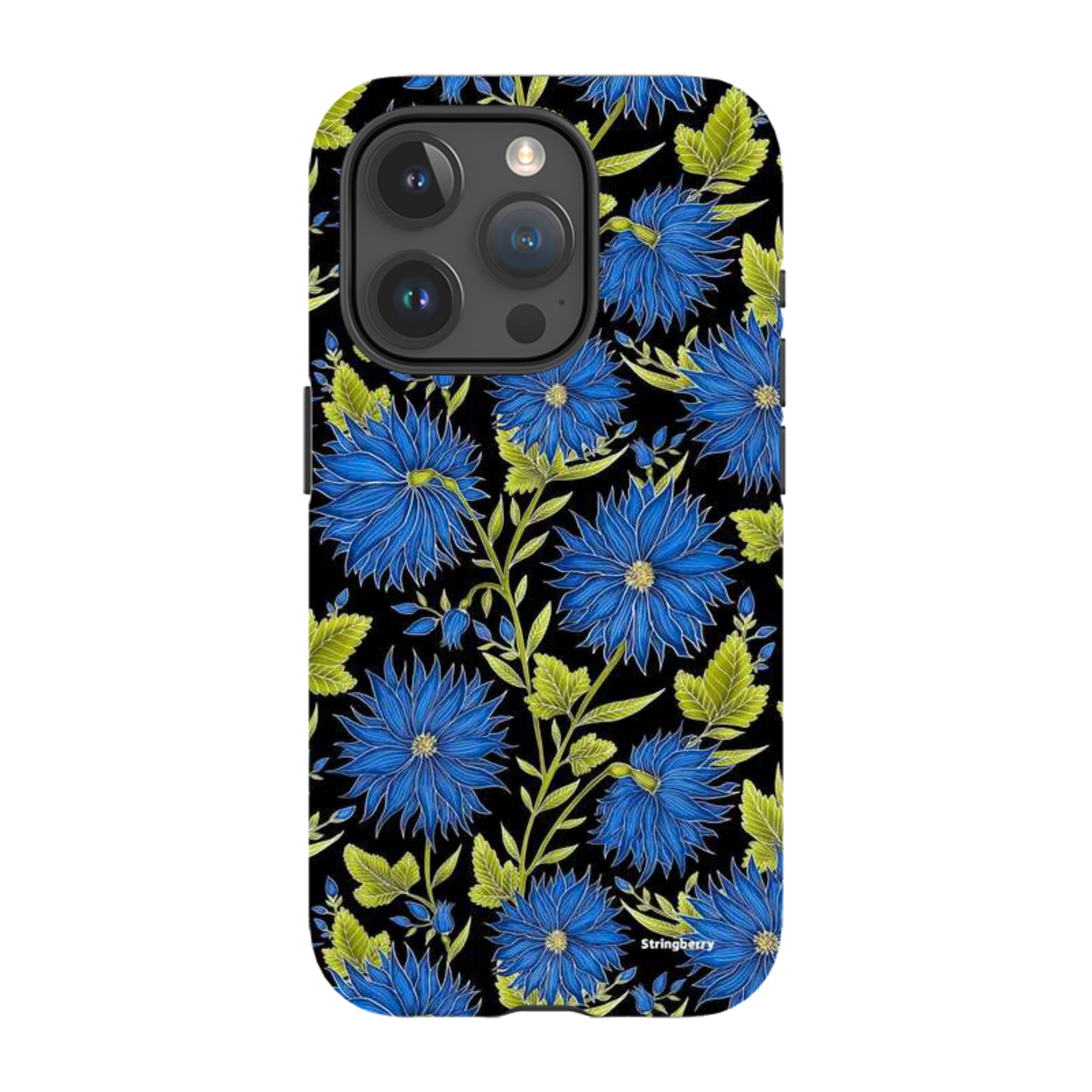 iPhone MagSafe Tough Case - Blue Flowers Black By Catherine Rowe
