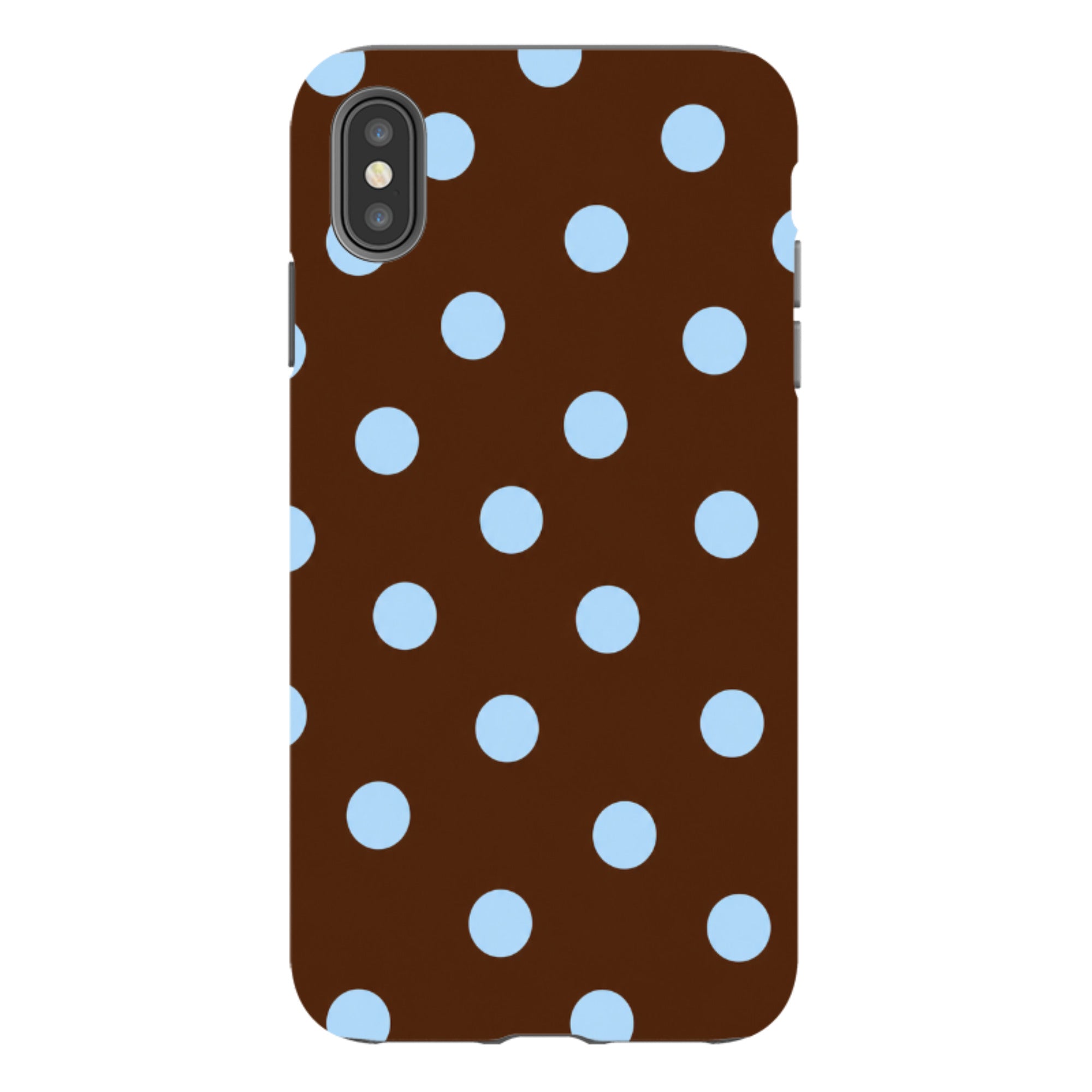 iPhone Tough Case - Chocolate Brown & Baby Blue Polka Dot
