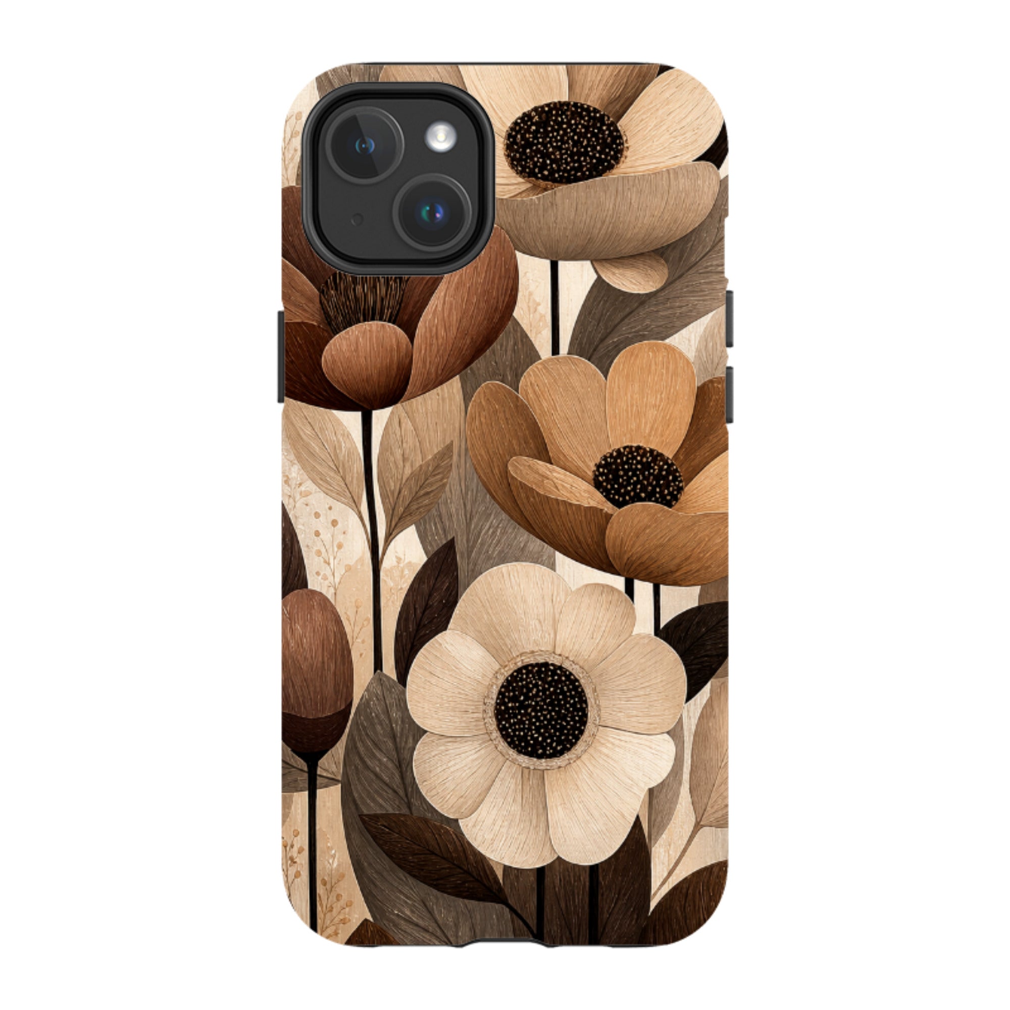 iPhone MagSafe Tough Case - Chocolate Woodgrain Floral