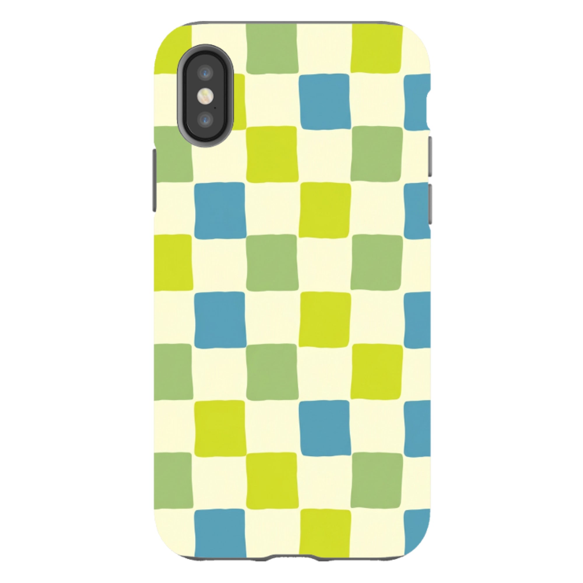 iPhone Tough Case - Lime Green & Blue Checkerboard