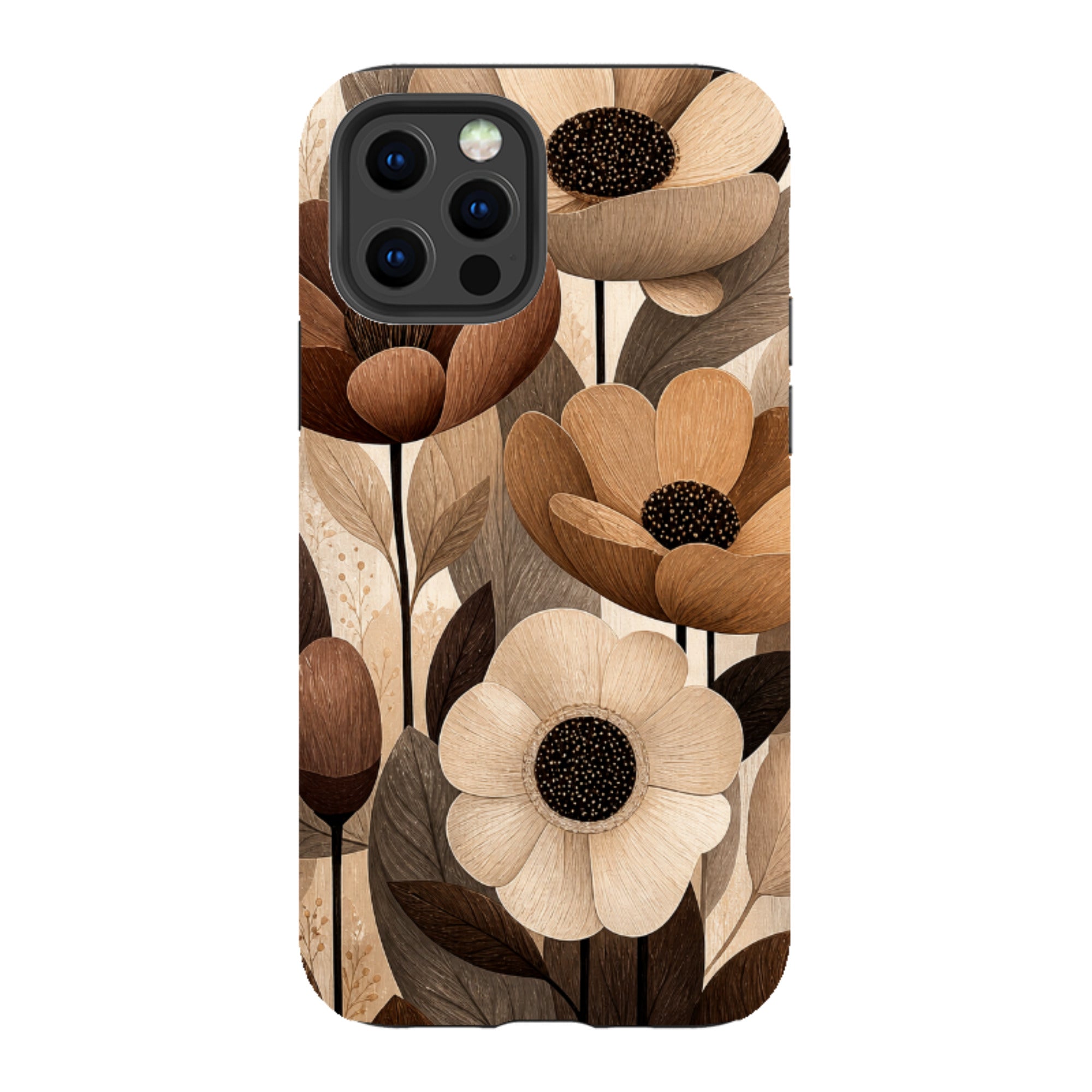 iPhone Tough Case - Chocolate Woodgrain Floral