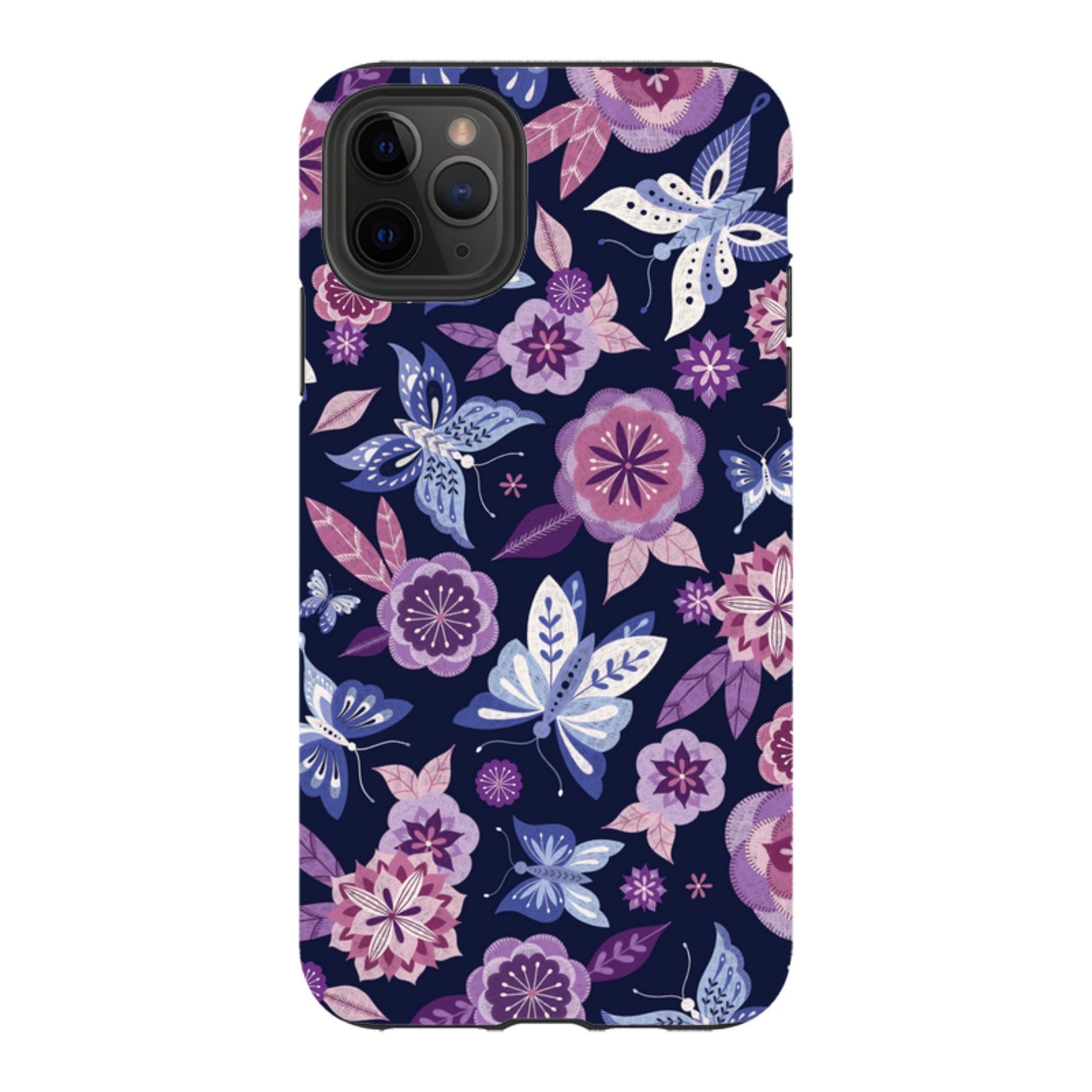 iPhone Tough Case - Butterfly Blooms Navy By Jenny Zemanek