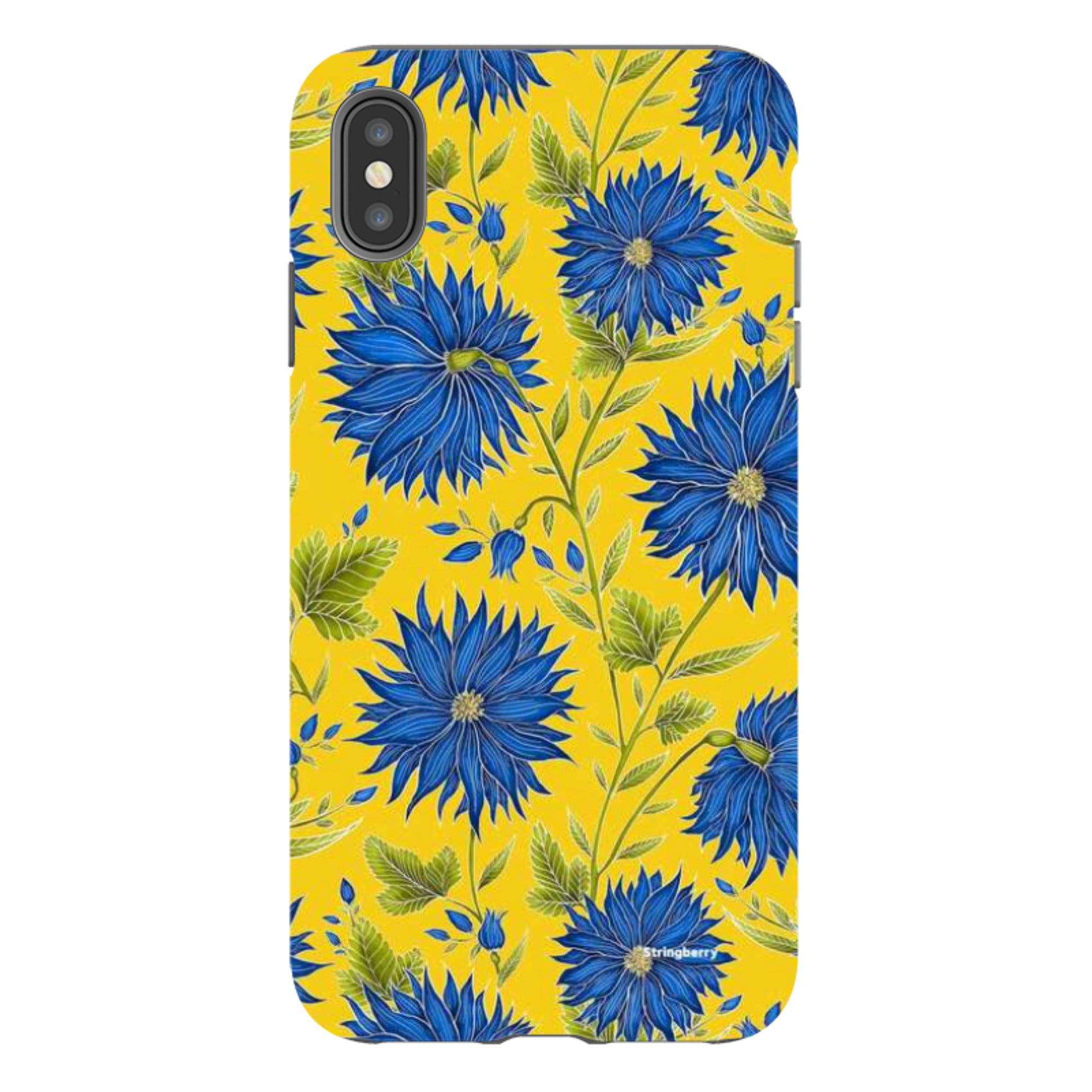 iPhone Tough Case - Blue Flowers Yellow By Catherine Rowe