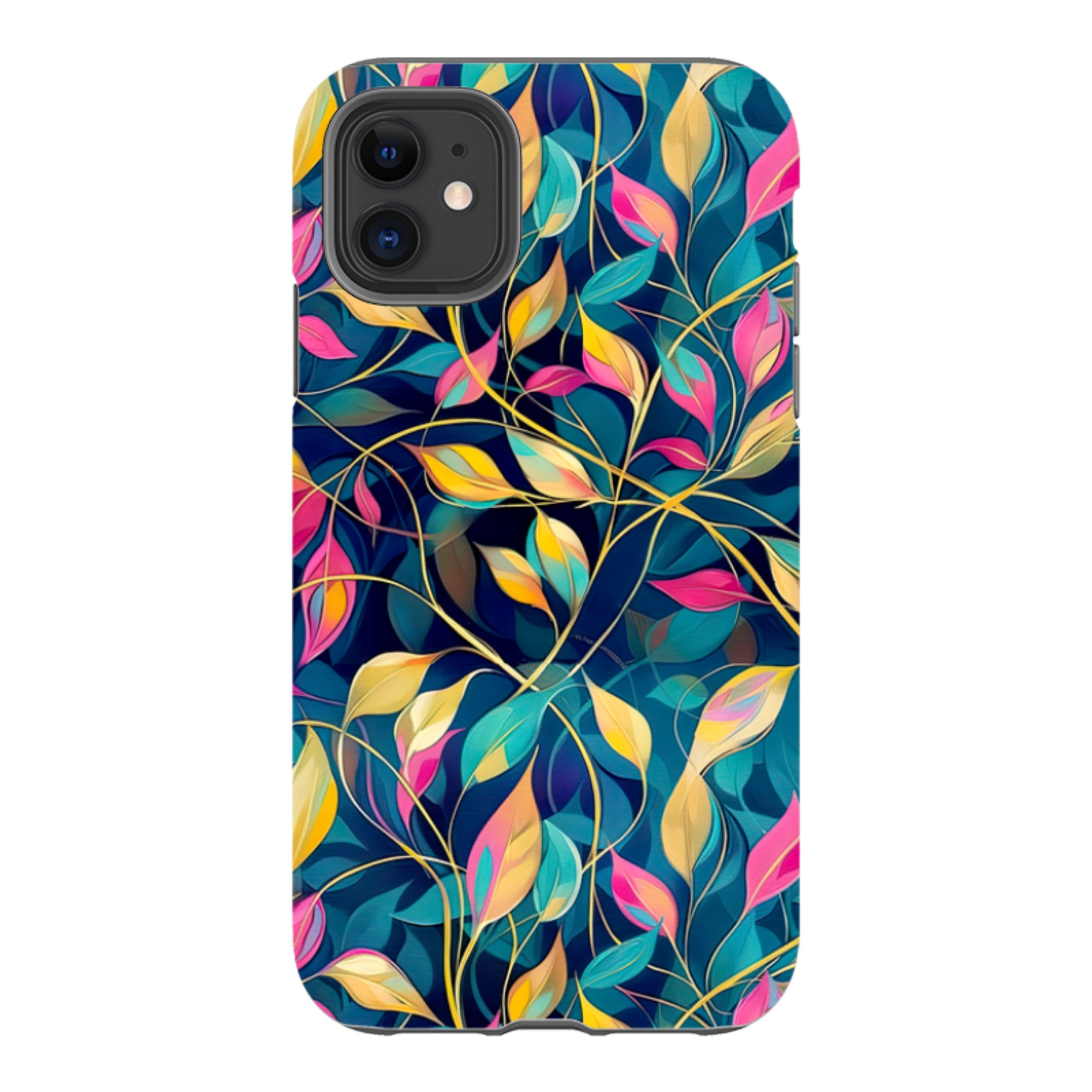 iPhone Case - Pink and Teal Leaves