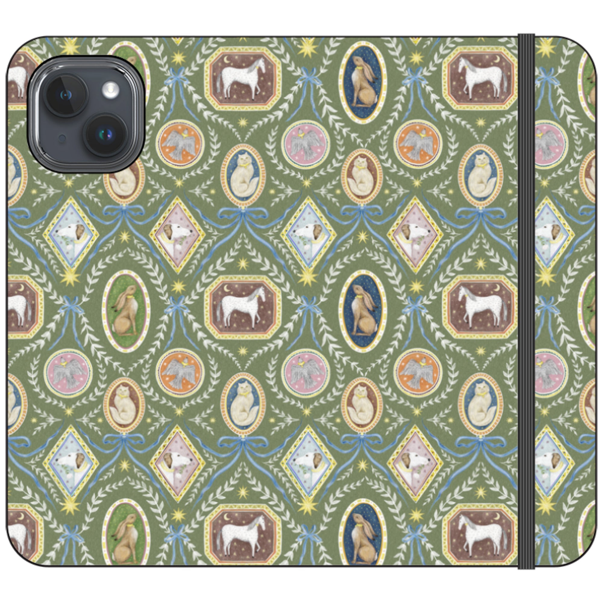 Charleston Moss Green Wallet Case By Catherine Rowe