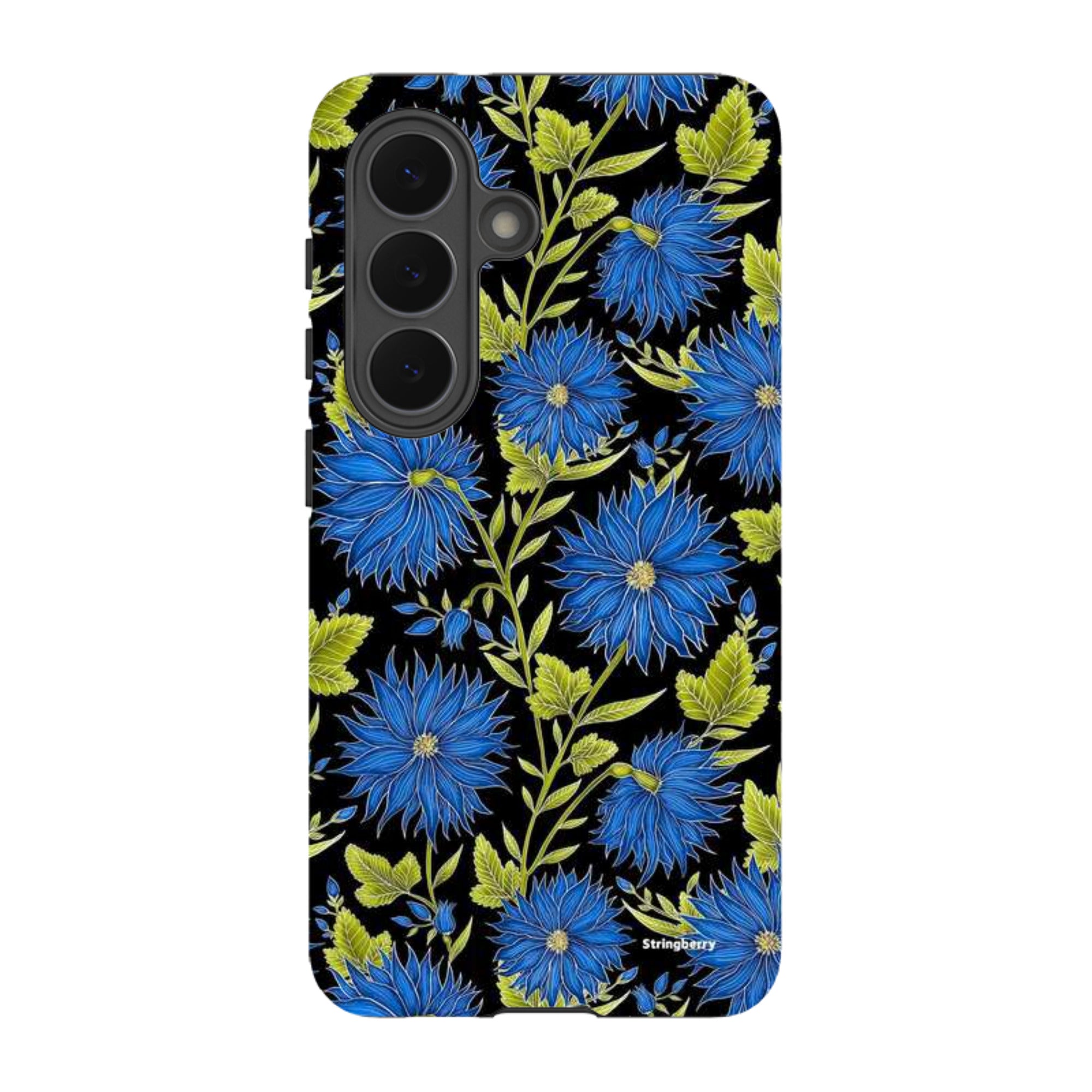 Samsung Tough Case - Blue Flowers Black By Catherine Rowe