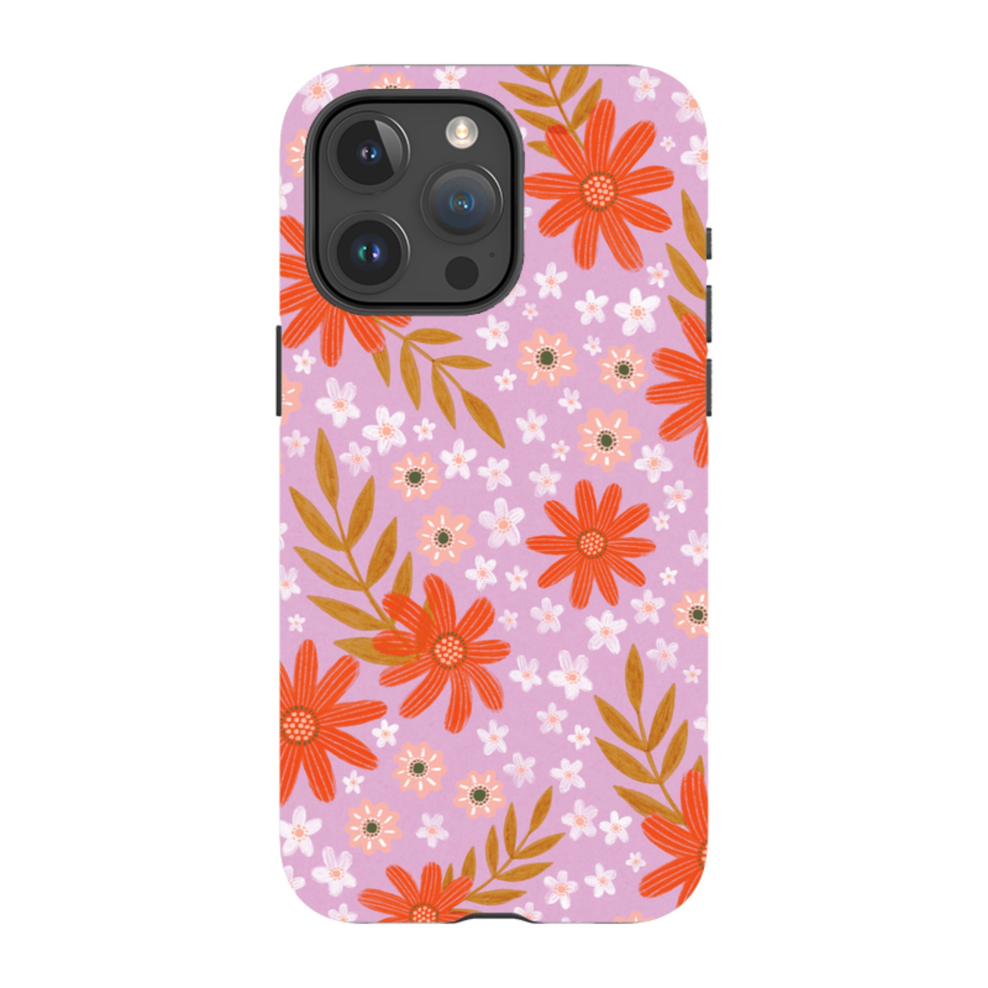 iPhone Tough Case - Lilac and Red Floral Pattern By Lee Foster Wilson