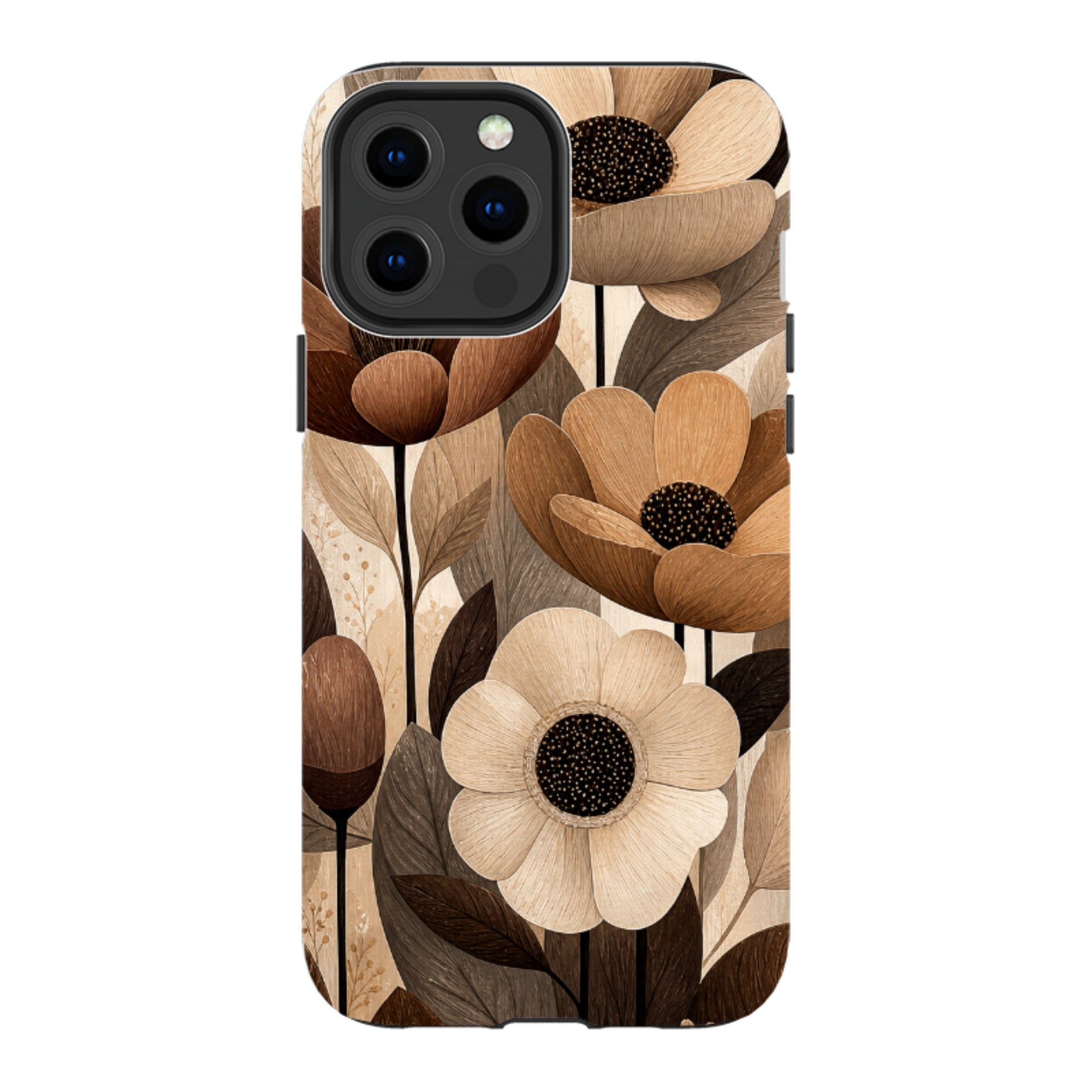 iPhone Tough Case - Chocolate Woodgrain Floral