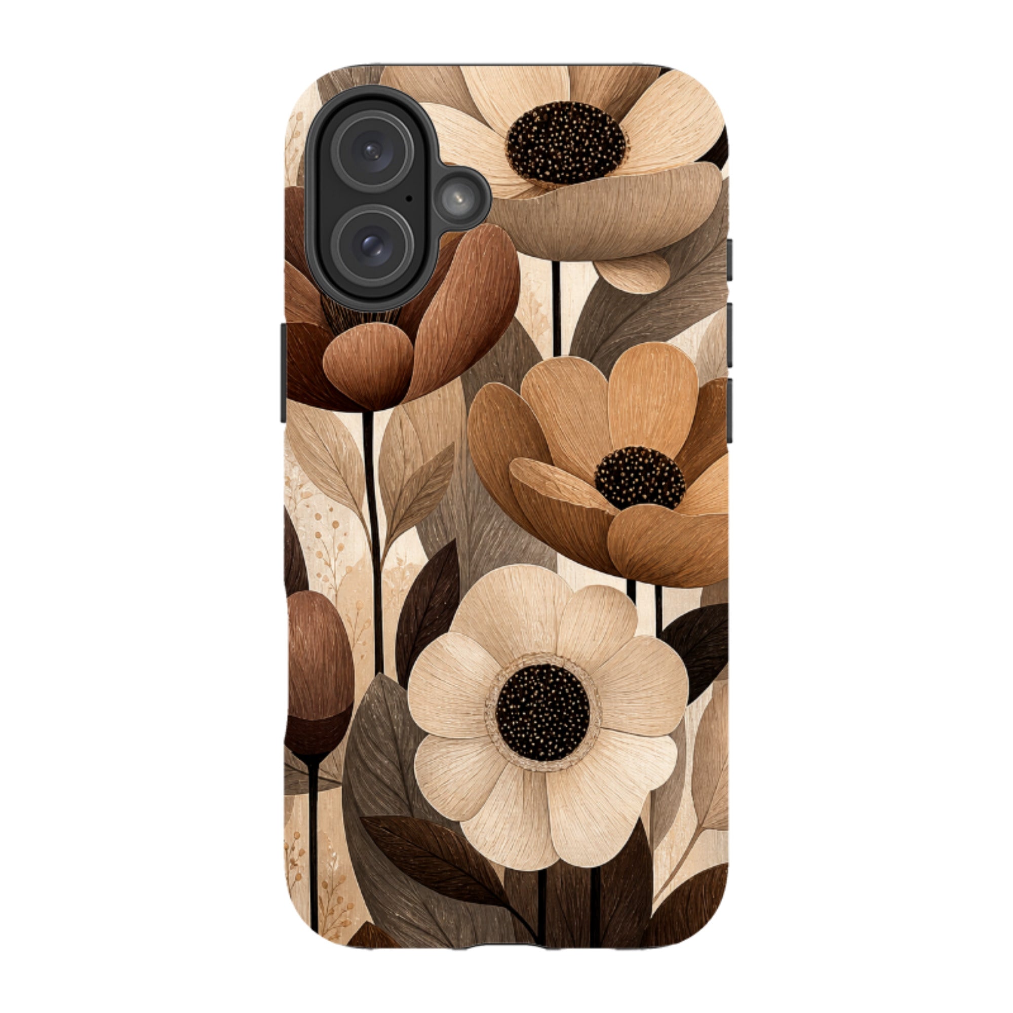 iPhone MagSafe Tough Case - Chocolate Woodgrain Floral